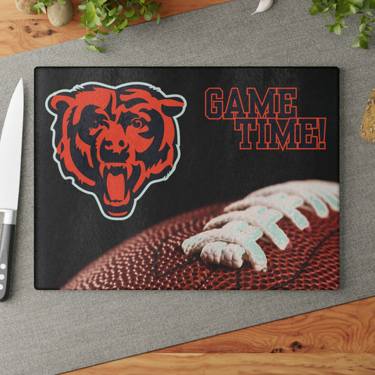 Game Time Football Closeup Black Background | Chicago Bears | Glass Cutting Board