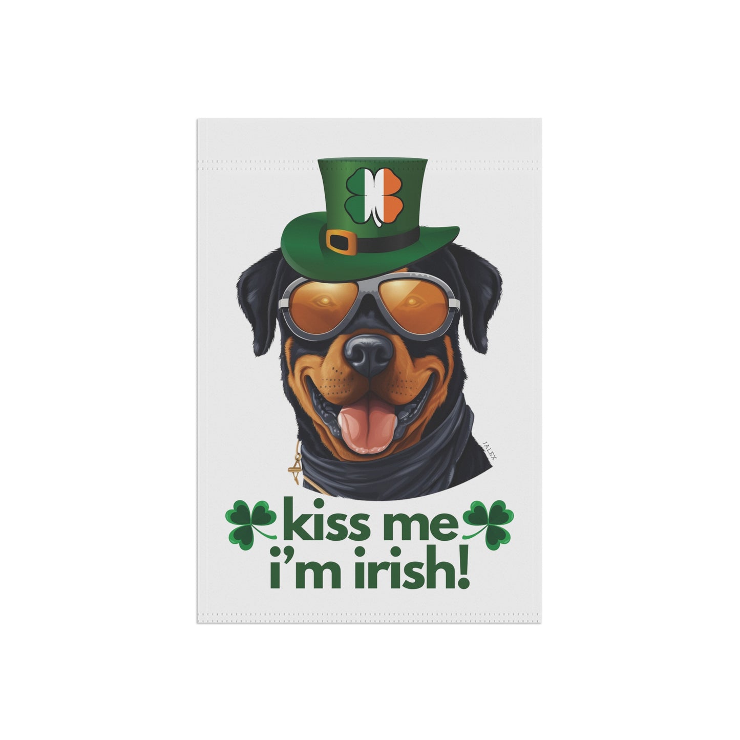 Rottweiler Flag, Garden Flag, Kiss Me I'm Irish!, House Flag, Banner, Printed Both Sides, Gift, Dog Lover, St. Patrick's Day