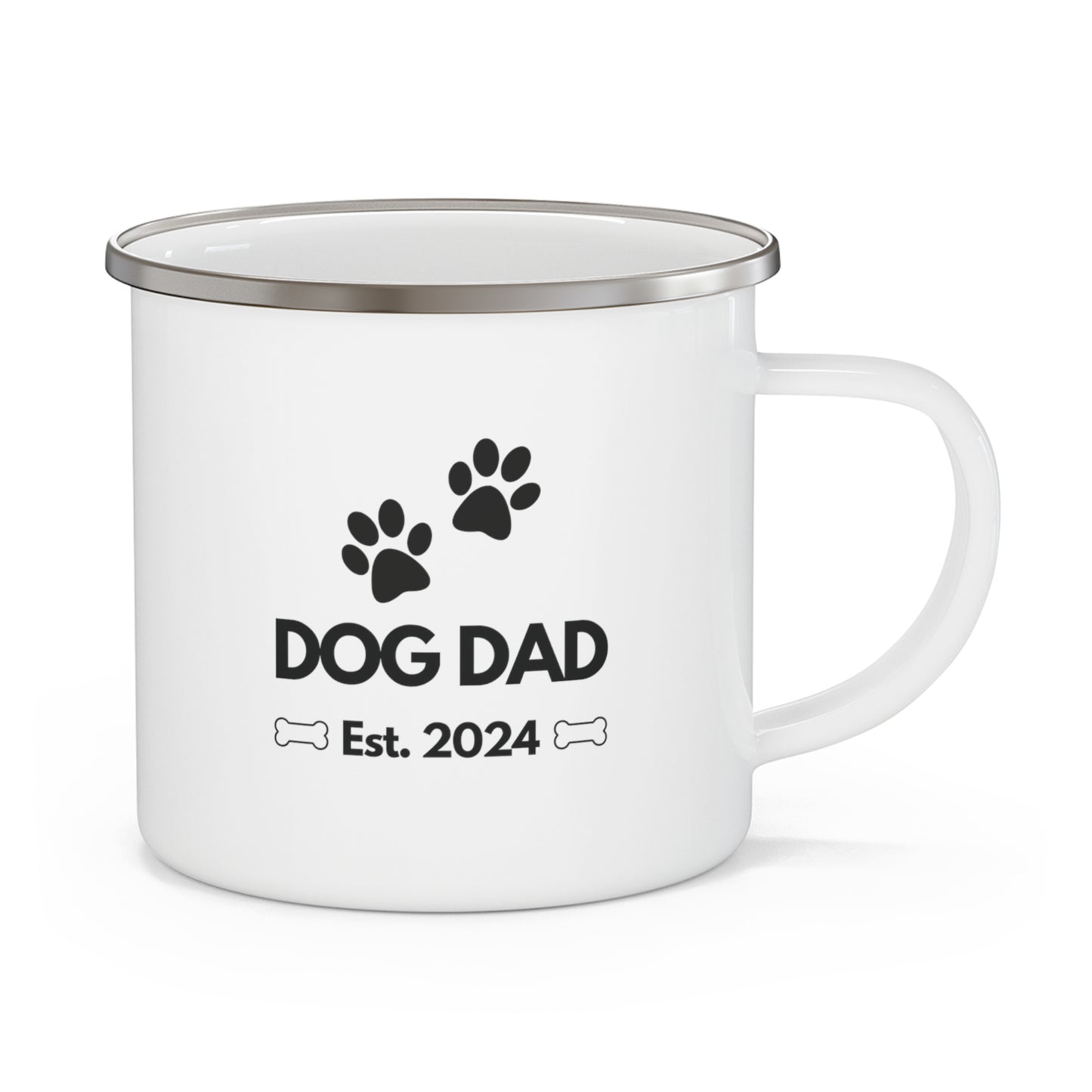 Dog Dad Est 2024 Paw Prints Bones Gift Dog Lover Enamel Camping Mug