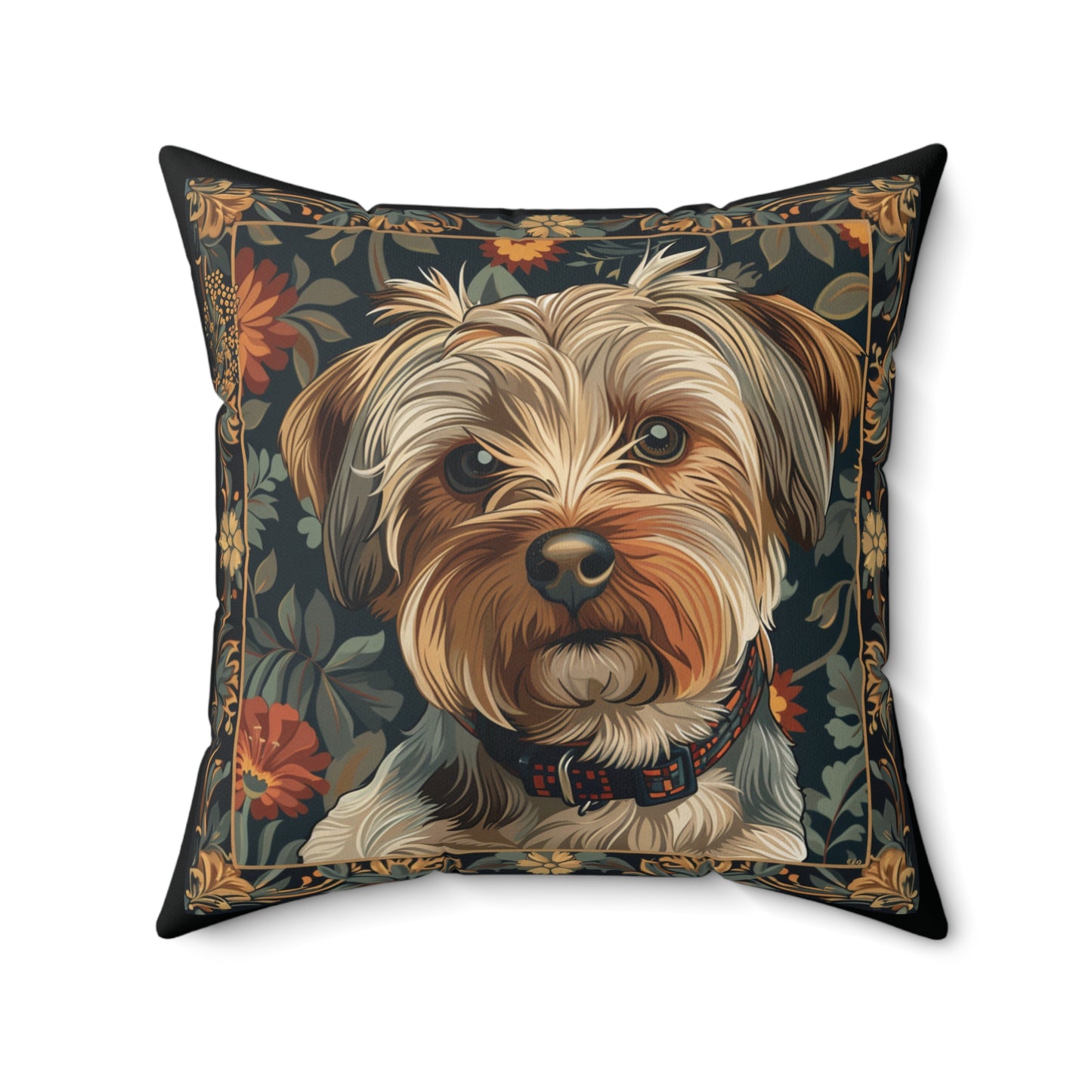 Yorkshire Terrier William Morris Style Gift Dog Lover Spun Polyester Square Pillow