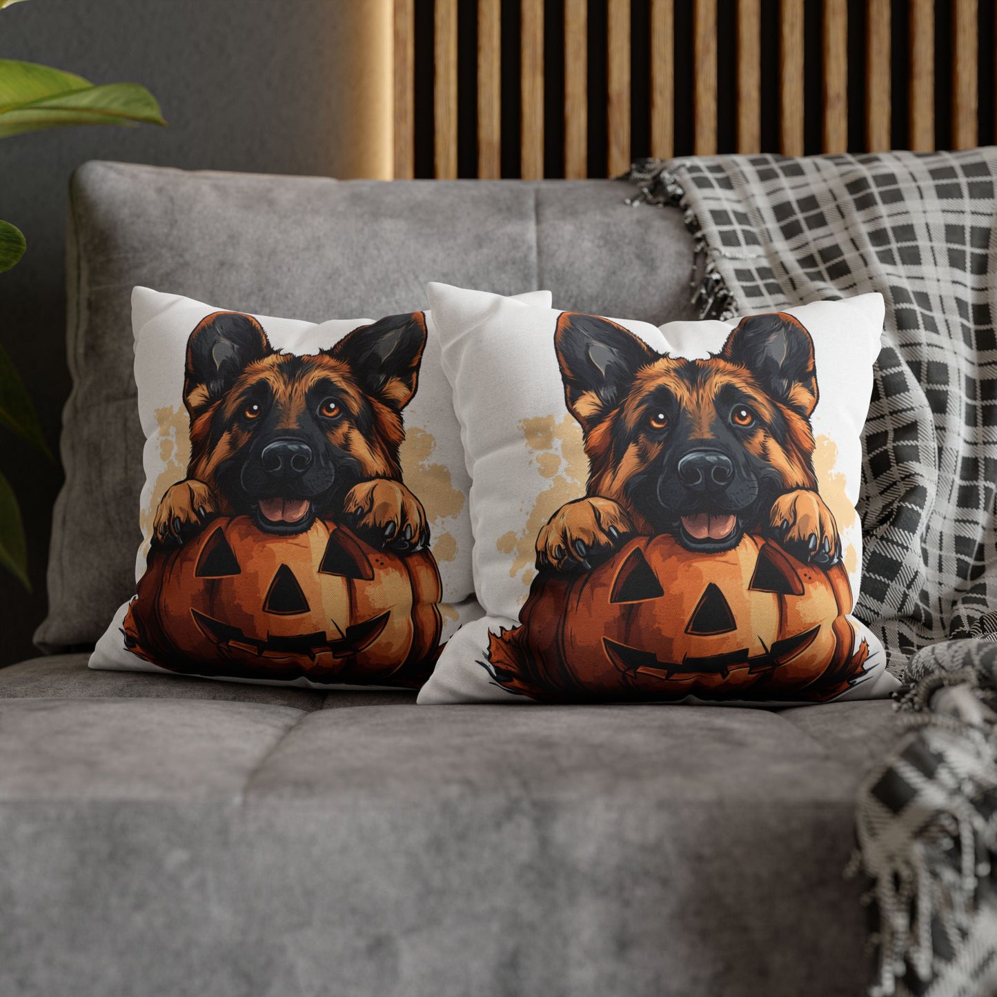 Cute German Shepherd with Pumpkin | Spun Polyester Square Pillowcase