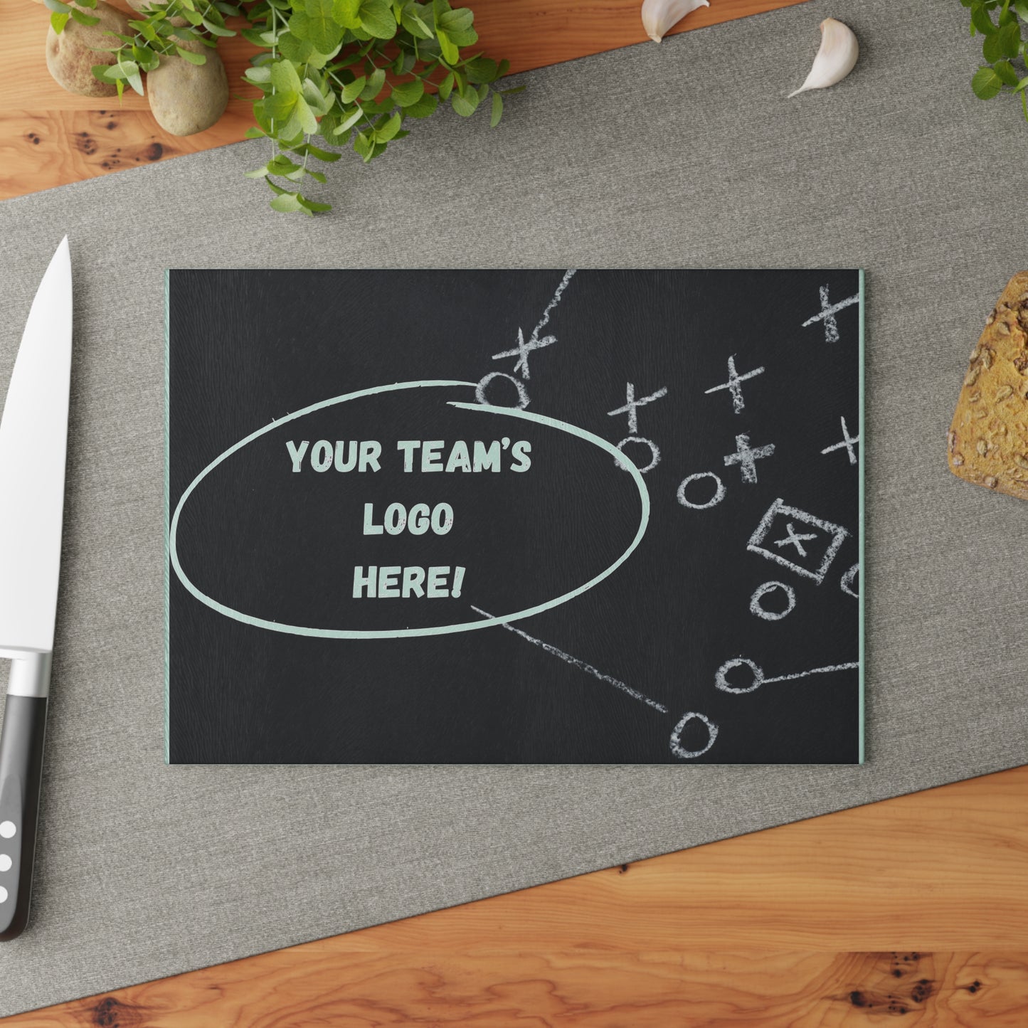 CUSTOM Your Team Logo  Game Time Football Black Chalkboard Plays | Glass Cutting Board