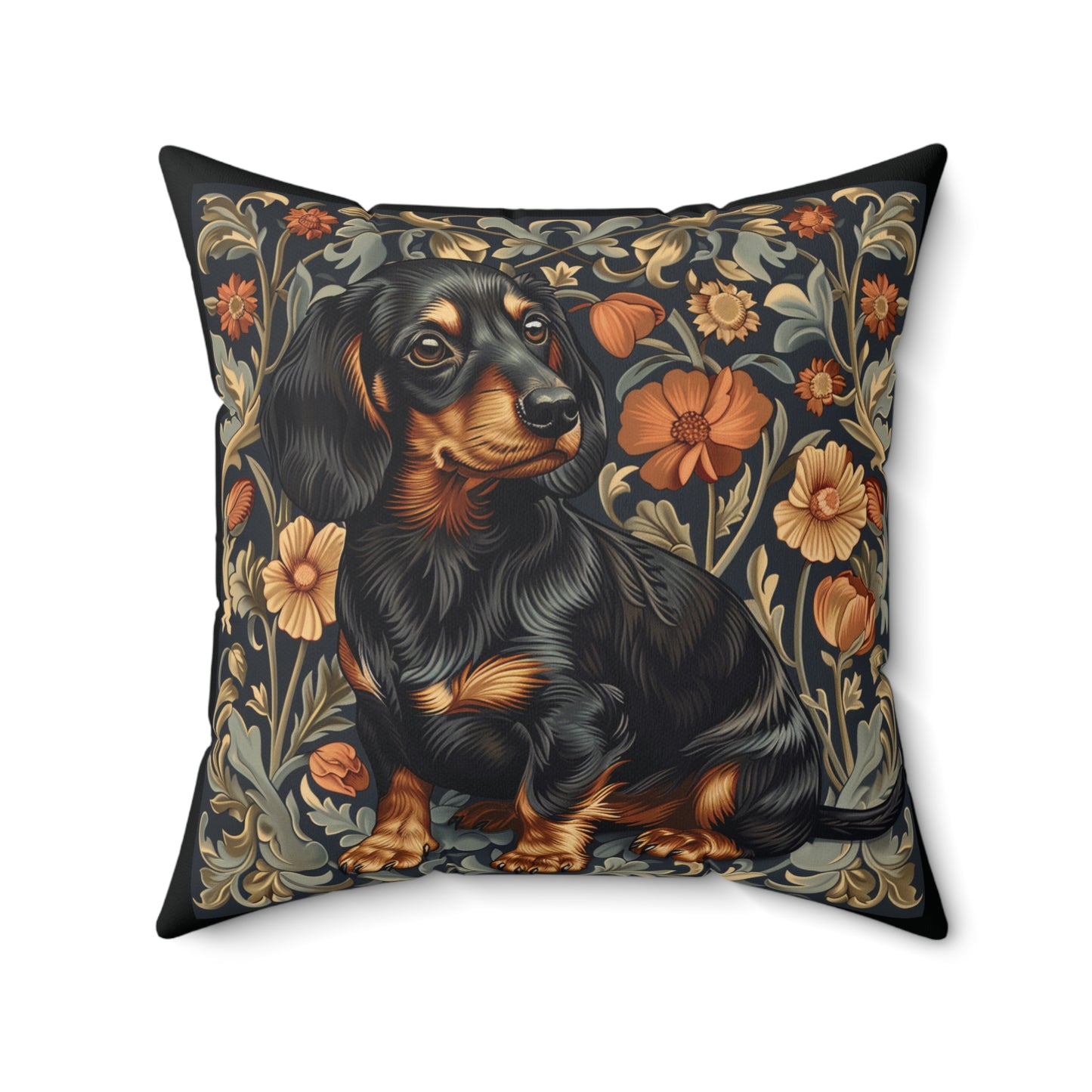 Dachshund William Morris Style Gift Dog Lover Spun Polyester Square Pillow