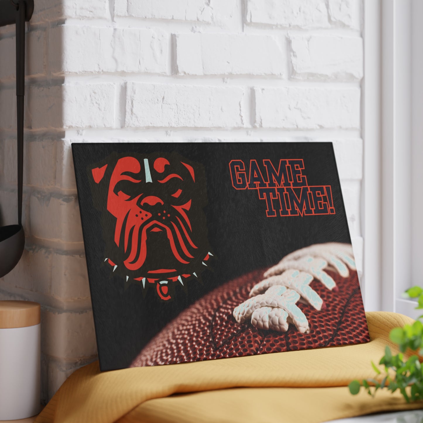 Game Time Football Closeup Black Background | Cleveland Browns  | Glass Cutting Board