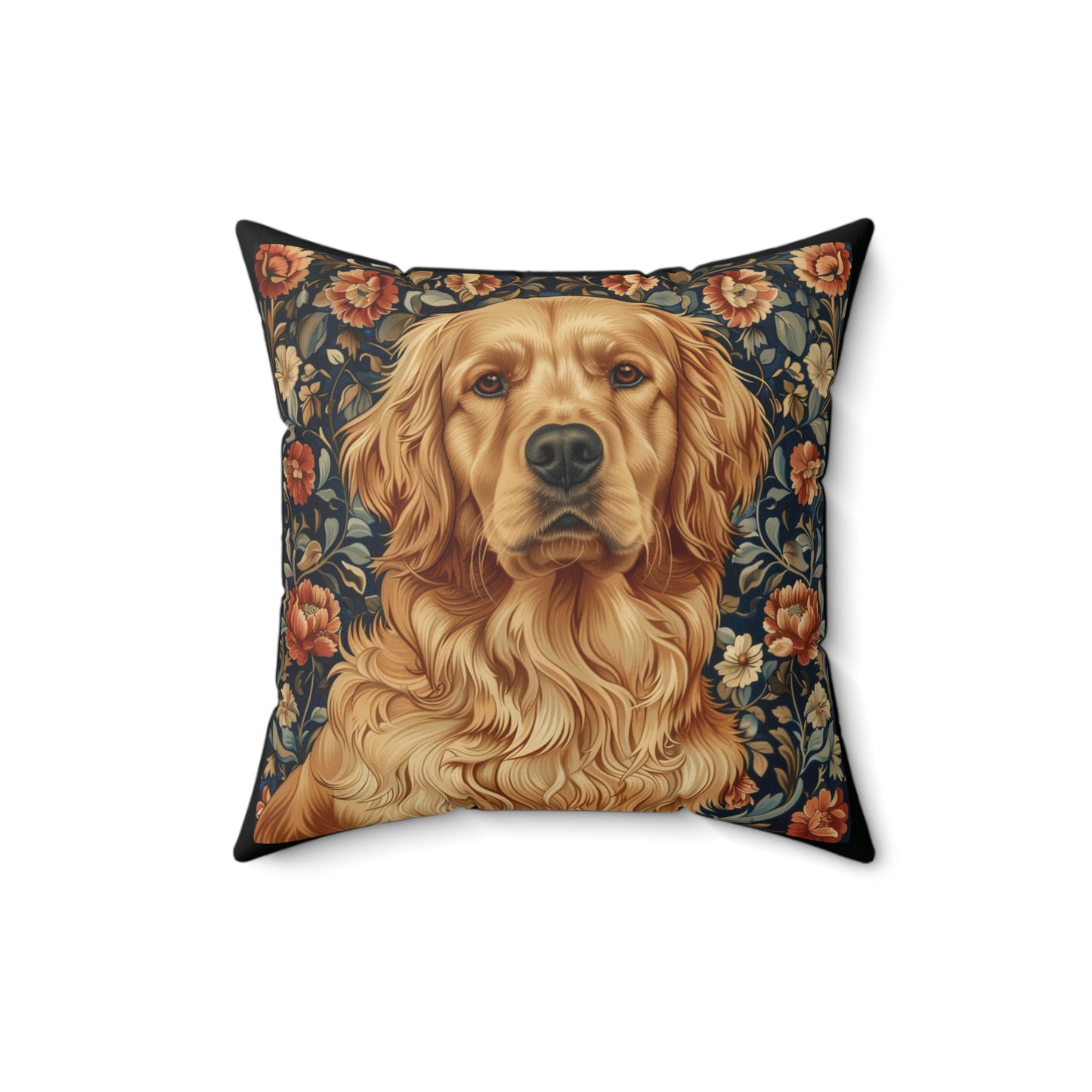 Golden Retriever William Morris Style Gift Dog Lover Spun Polyester Square Pillow