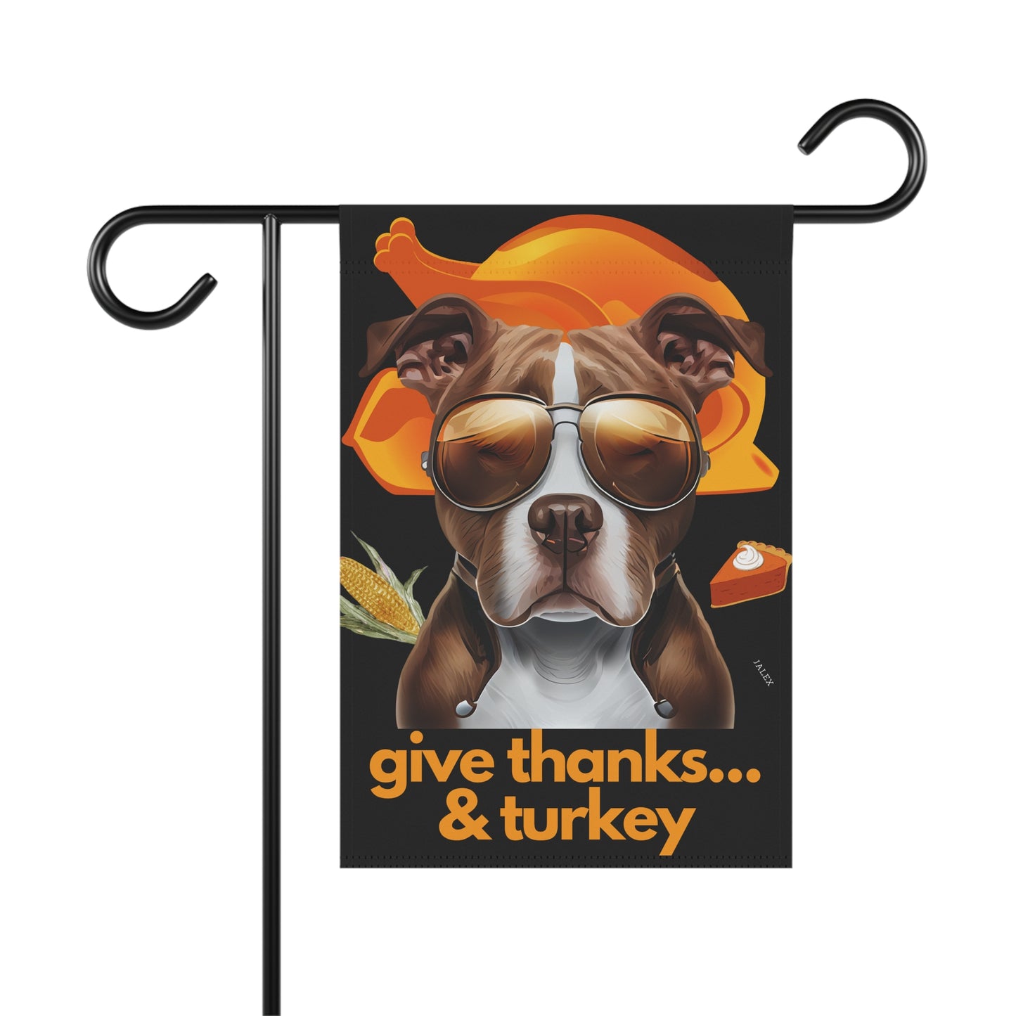 Pittie Flag, Garden Flag, Give Thanks & Turkey, House Flag, Banner, Printed Both Sides