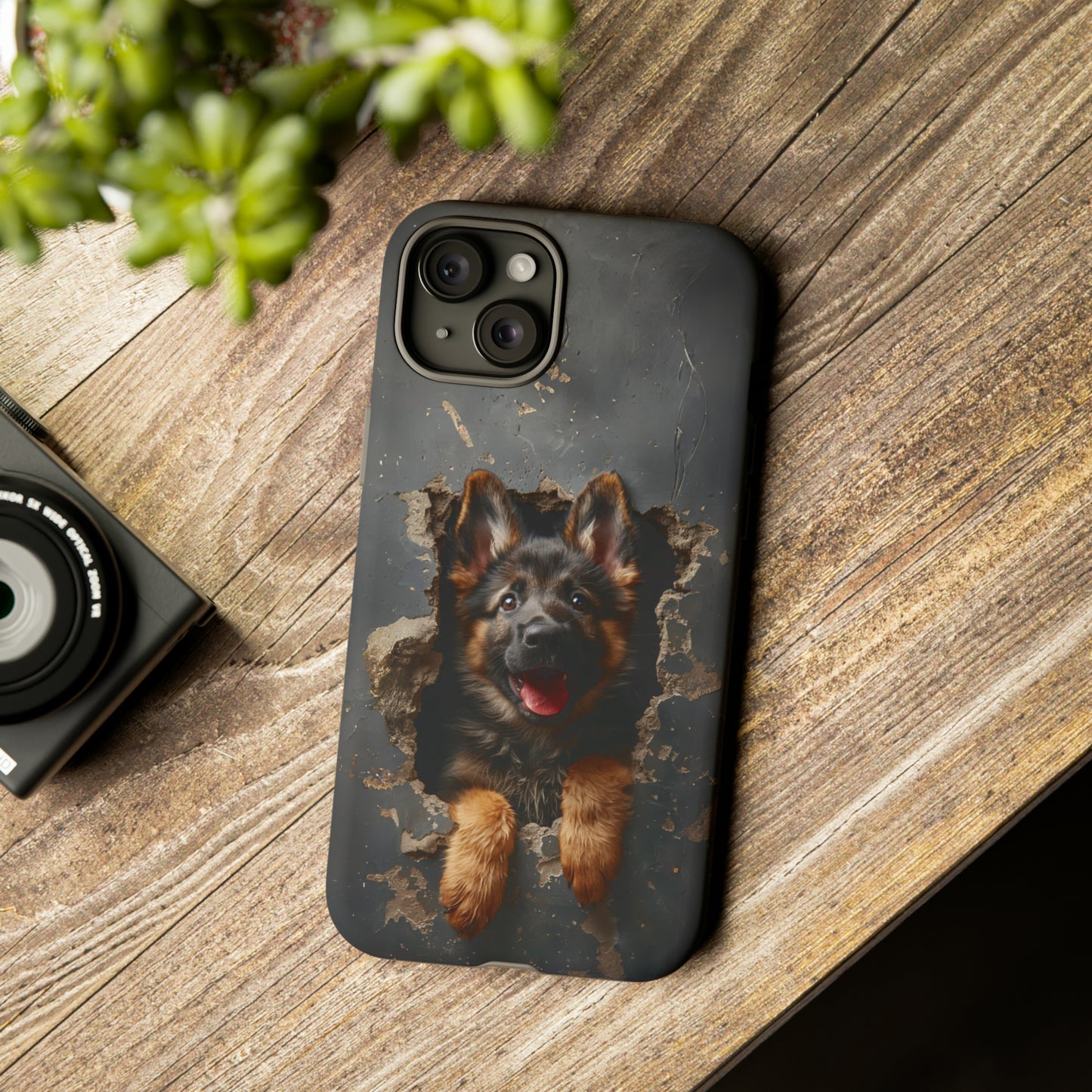 German Shepherd Puppy Breaking Wall | Dark Colors | Tough Phone Cases