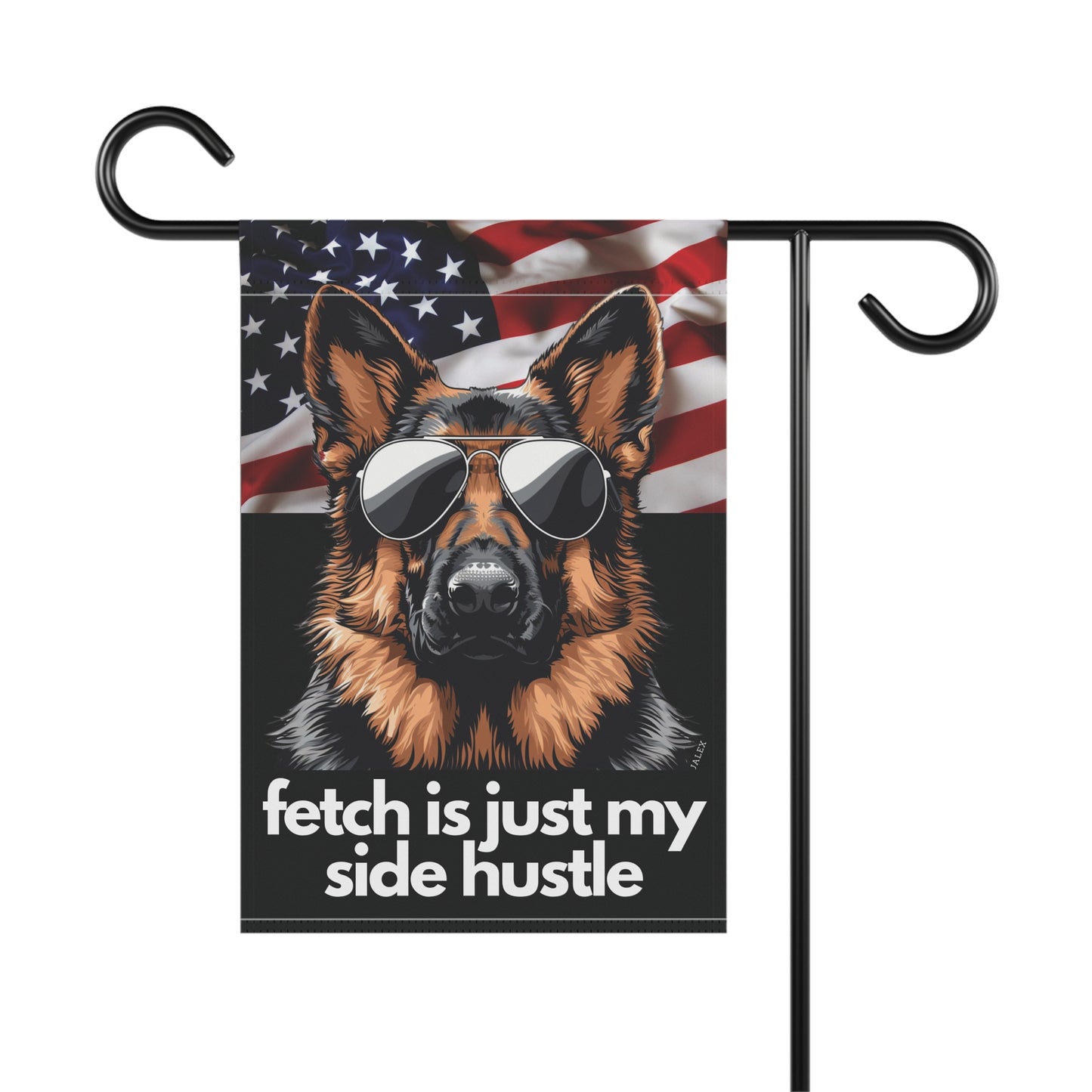 German Shepherd Flag, US Flag Background, Fetch Is Just My Side Hustle, Garden Flag, Gift, Dog Lover, Printed both sides