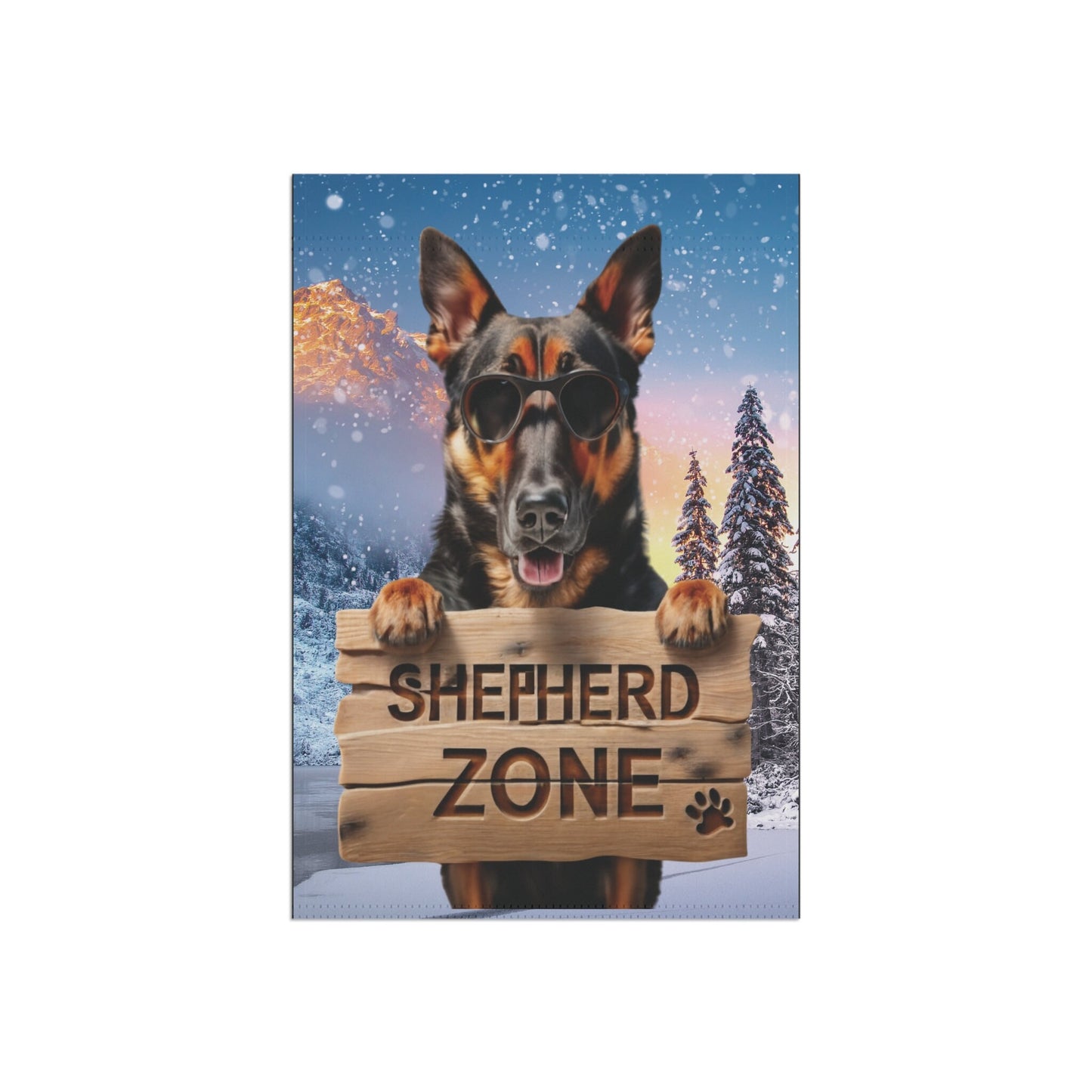 German Shepherd Flag, Garden Flag, SHEPHERD ZONE - WINTER, House Flag, Banner, Printed on both sides