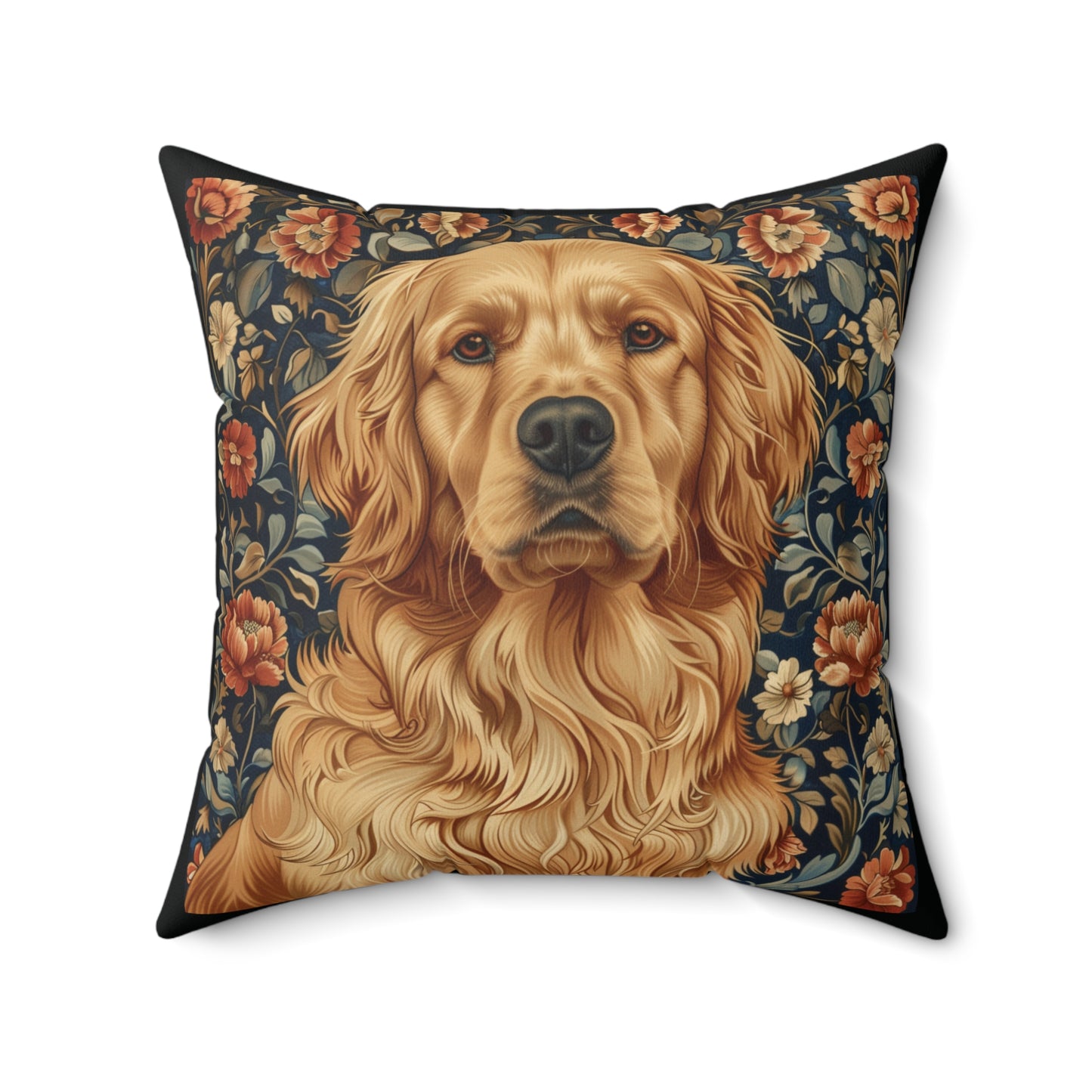 Golden Retriever William Morris Style Gift Dog Lover Spun Polyester Square Pillow