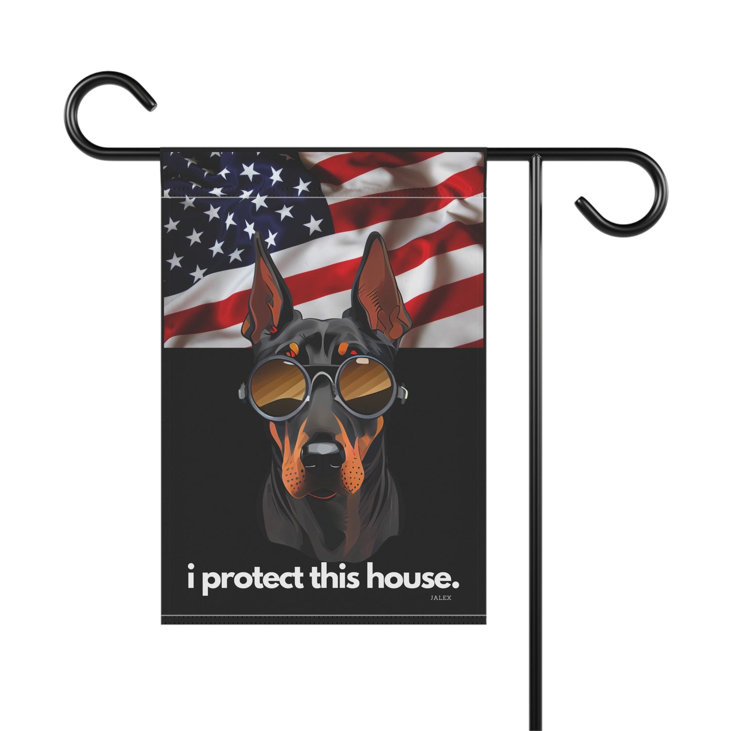 Doberman Flag, Garden Flag, I Protect This House, Patriotic, USA, United States, American, House Flag, Banner, Printed Both Sides