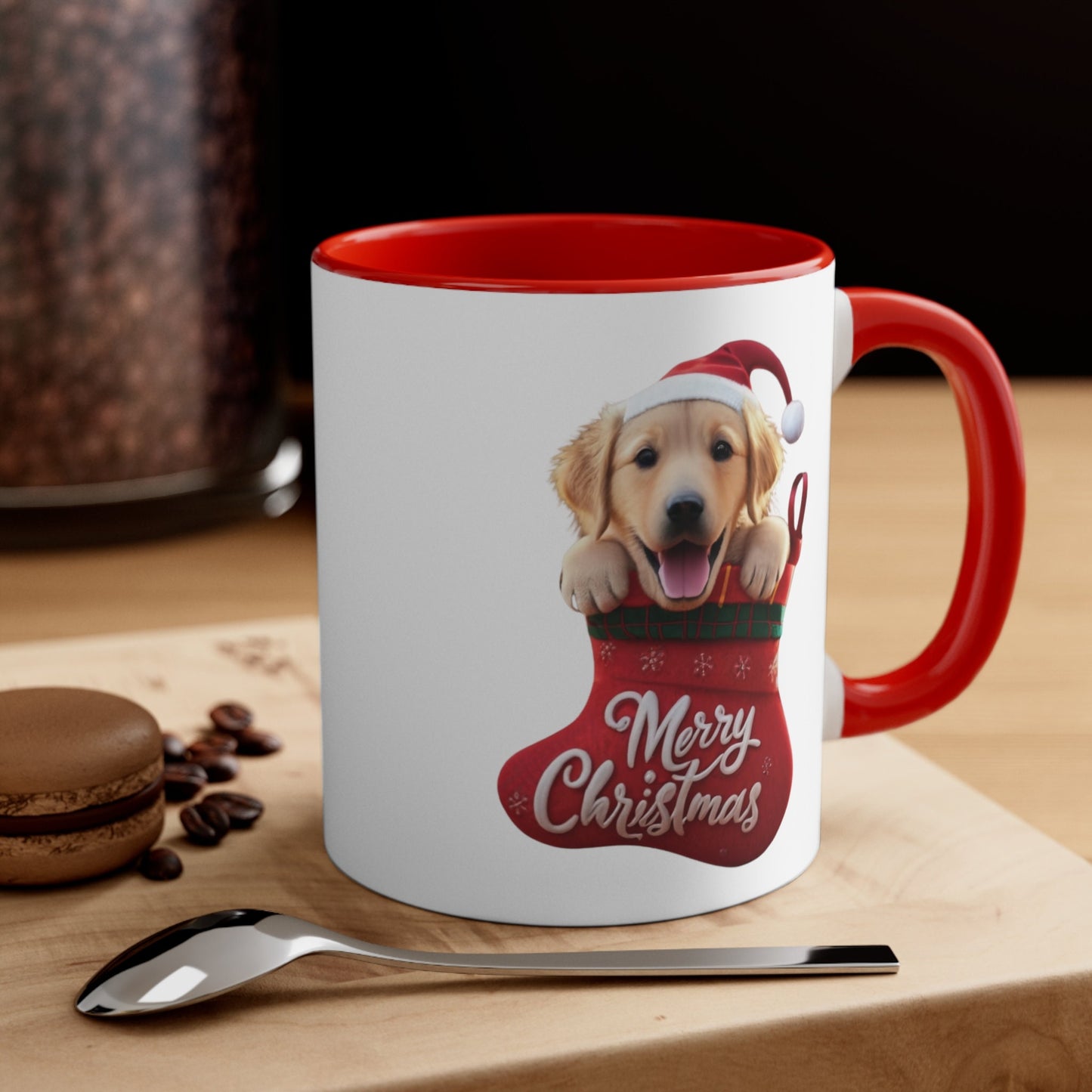 Golden Retriever in Stocking with Santa Hat Merry Christmas | Coffee Mug, 11oz