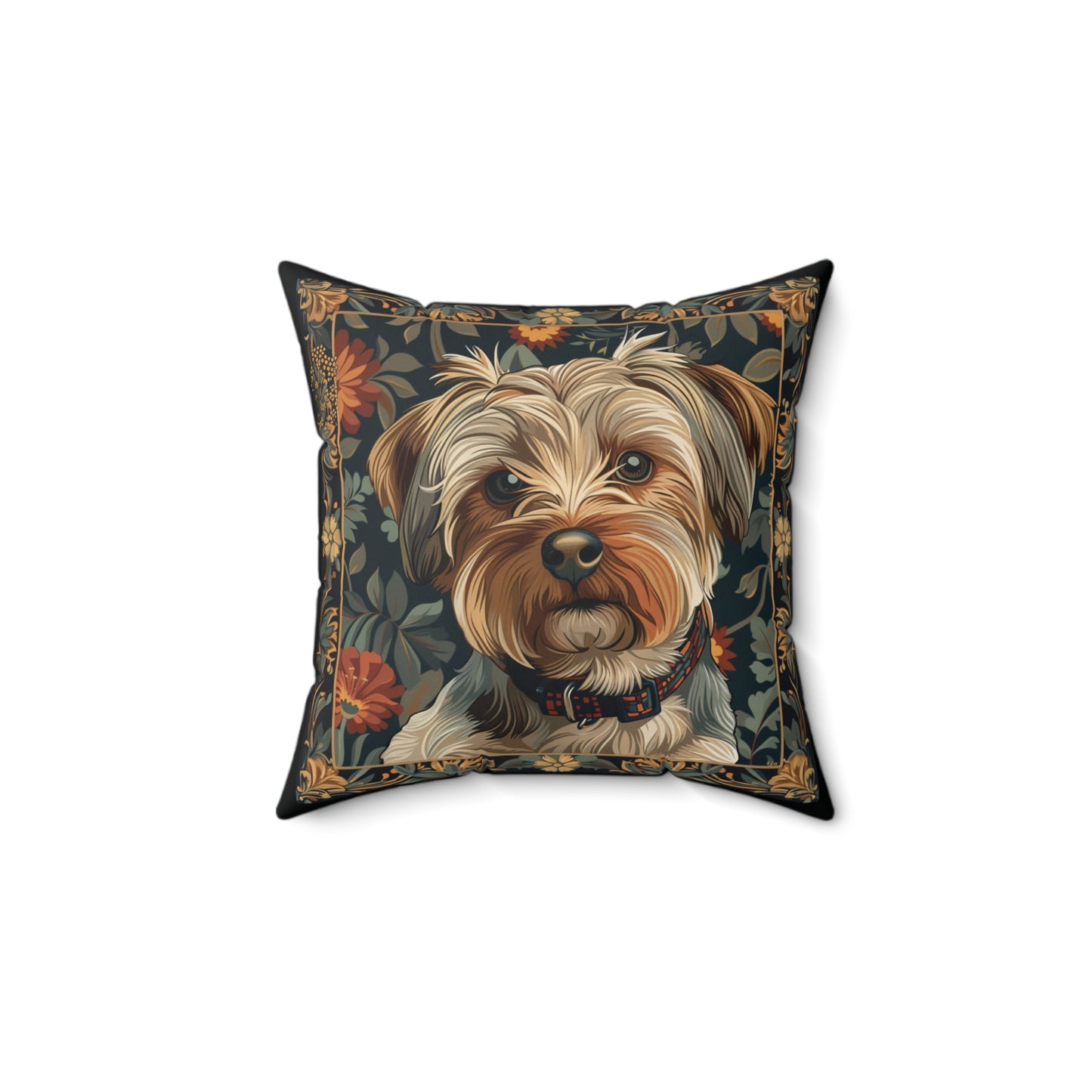 Yorkshire Terrier William Morris Style Gift Dog Lover Spun Polyester Square Pillow