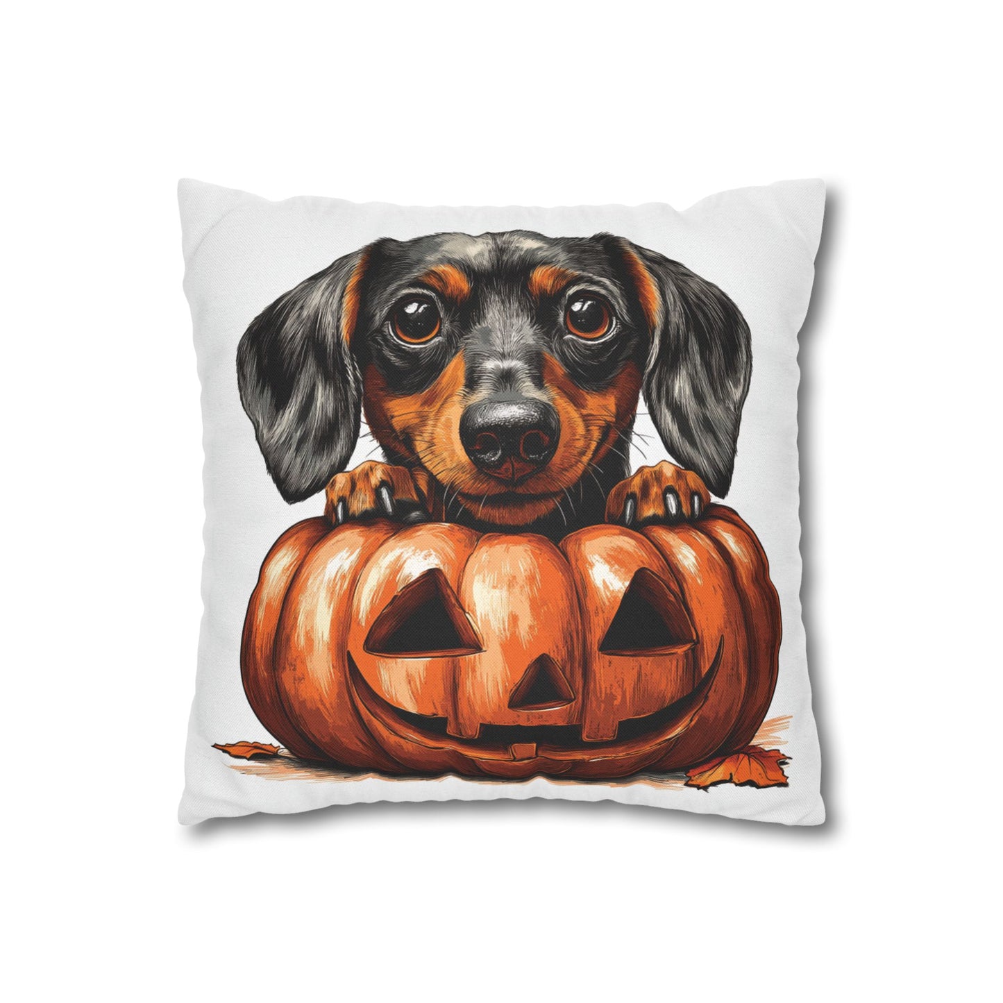 Cute Dachshund with Pumpkin | Spun Polyester Square Pillowcase