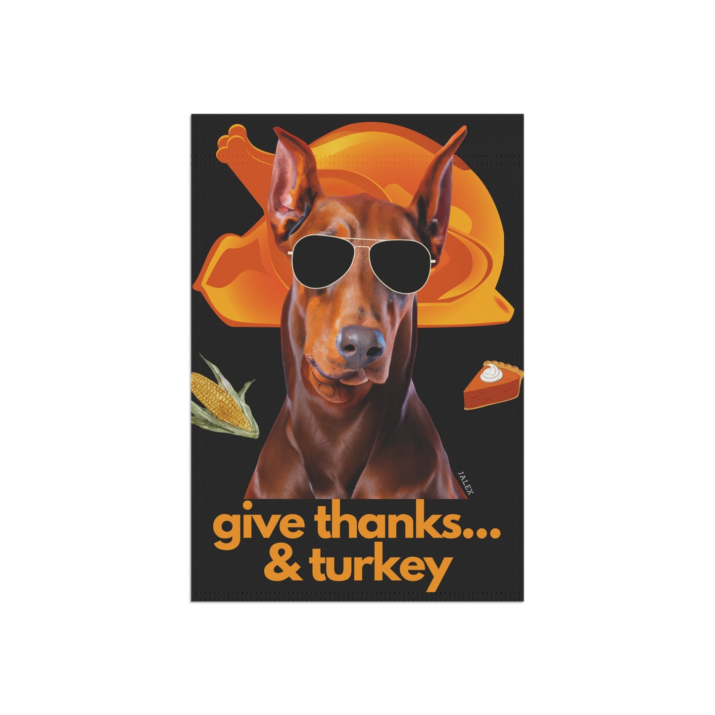 Red Doberman Flag, Garden Flag, Give Thanks & Turkey, House Flag, Banner, Printed Both Sides