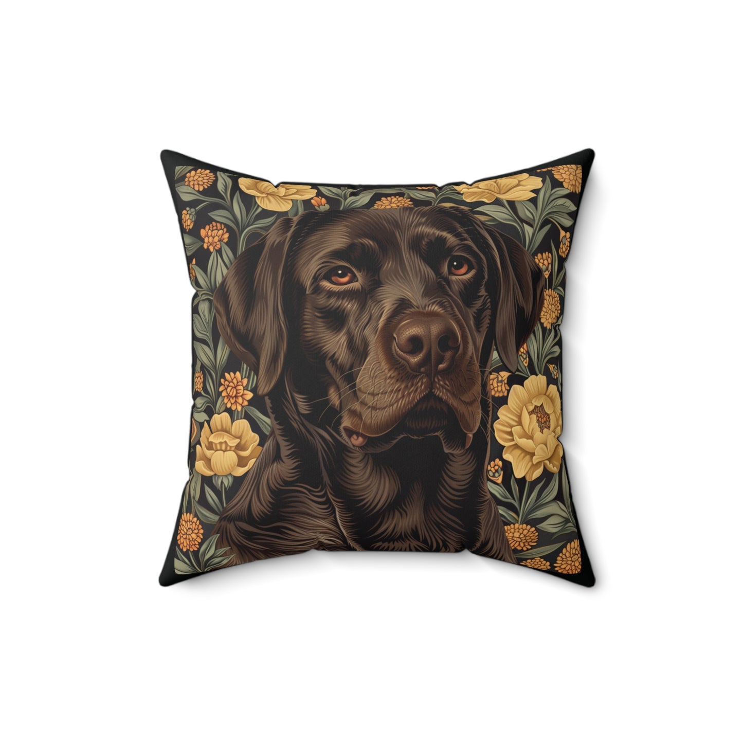 Chocolate Labrador William Morris Style Gift Dog Lover Spun Polyester Square Pillow