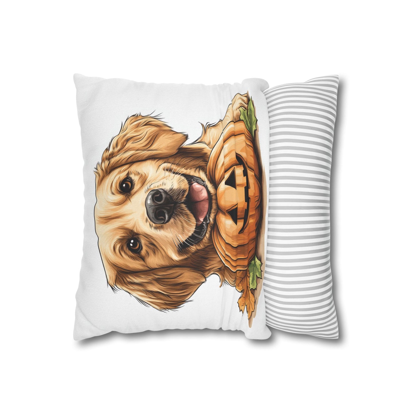 Cute Golden Retriever with Pumpkin | Spun Polyester Square Pillowcase