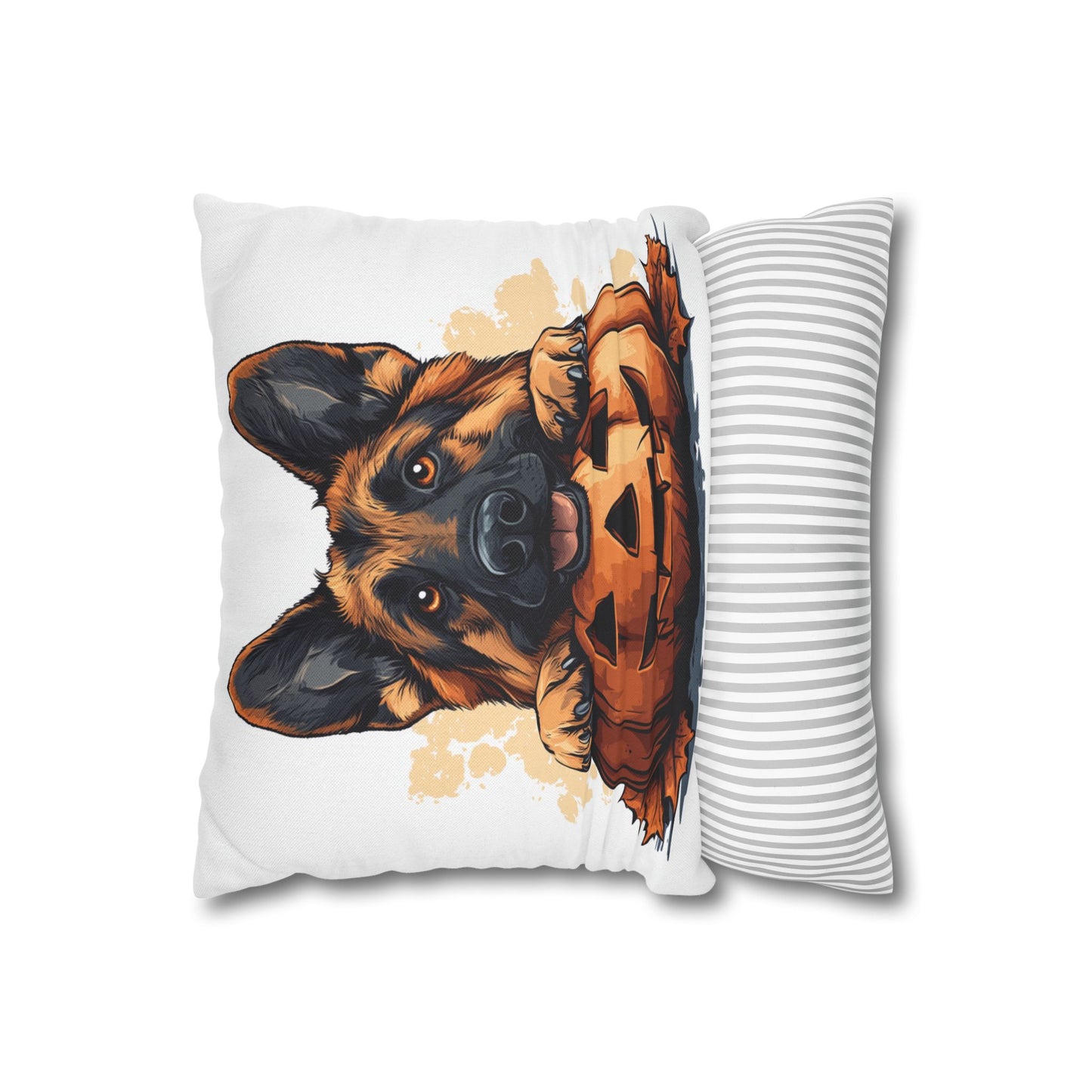 Cute German Shepherd with Pumpkin | Spun Polyester Square Pillowcase