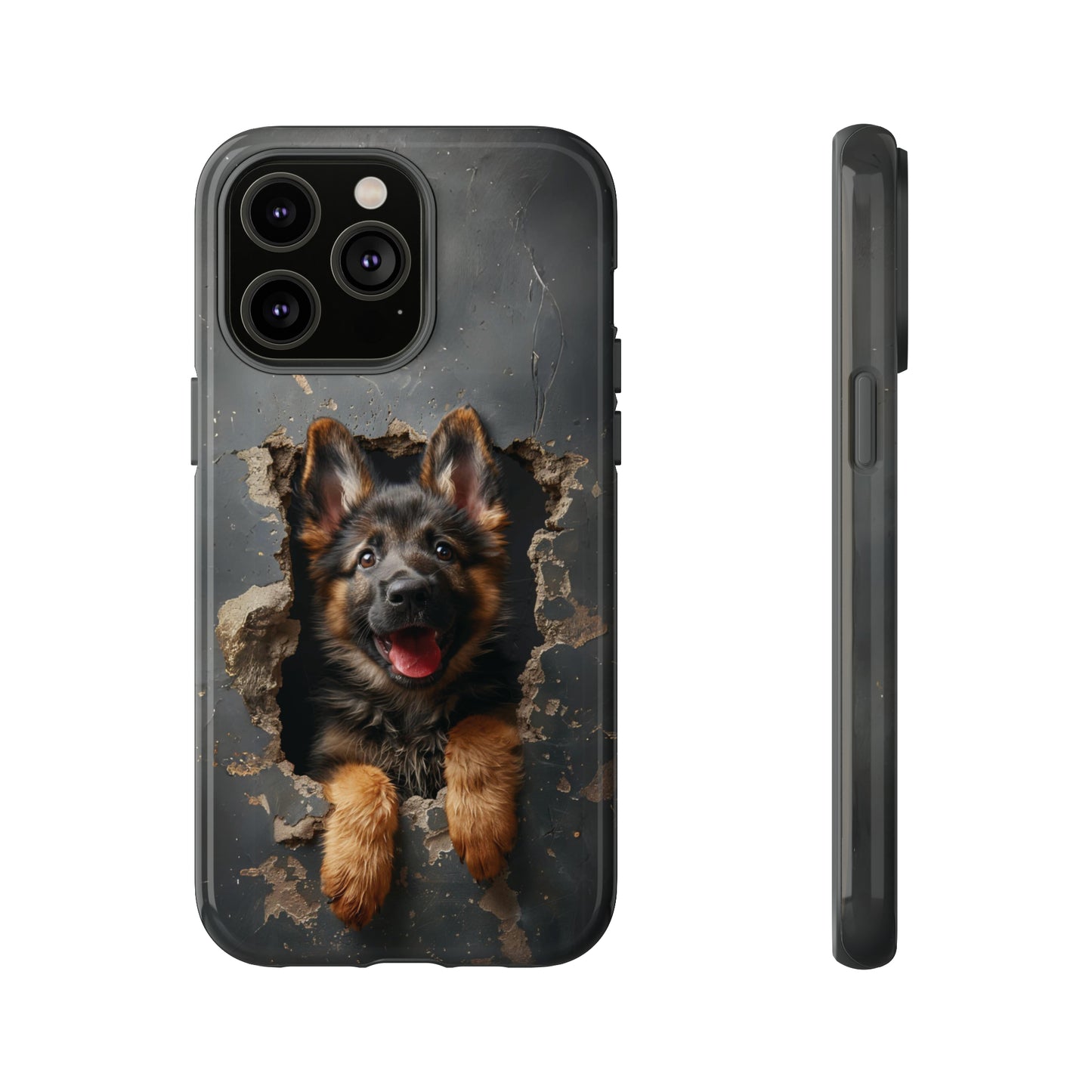 German Shepherd Puppy Breaking Wall | Dark Colors | Tough Phone Cases