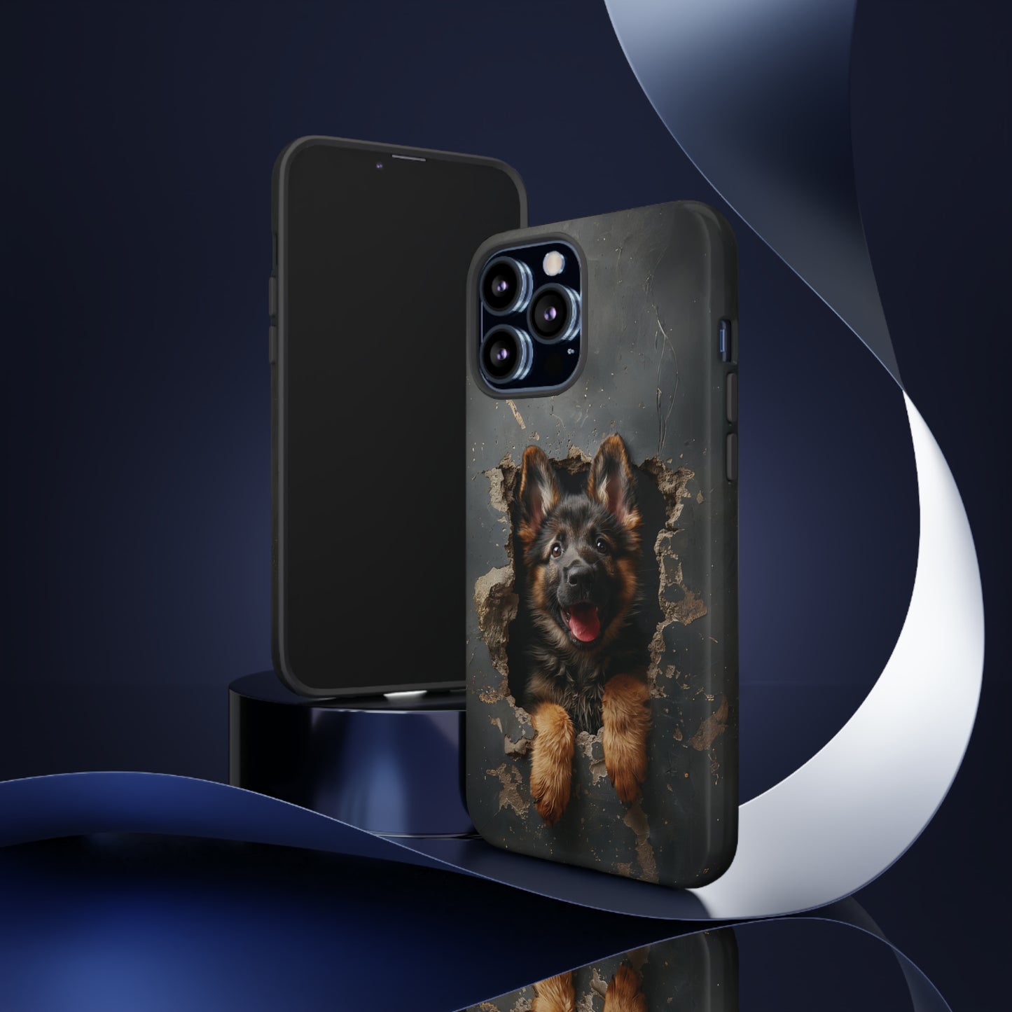 German Shepherd Puppy Breaking Wall | Dark Colors | Tough Phone Cases