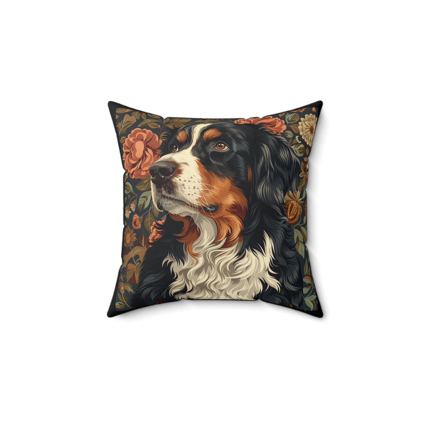 Bernese Mountain Dog William Morris Style Gift Dog Lover Spun Polyester Square Pillow