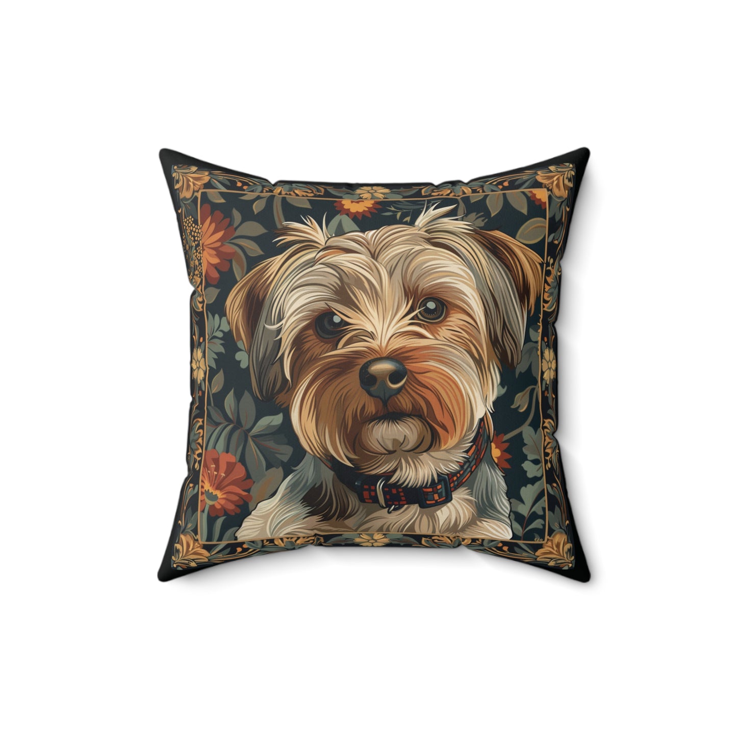 Yorkshire Terrier William Morris Style Gift Dog Lover Spun Polyester Square Pillow