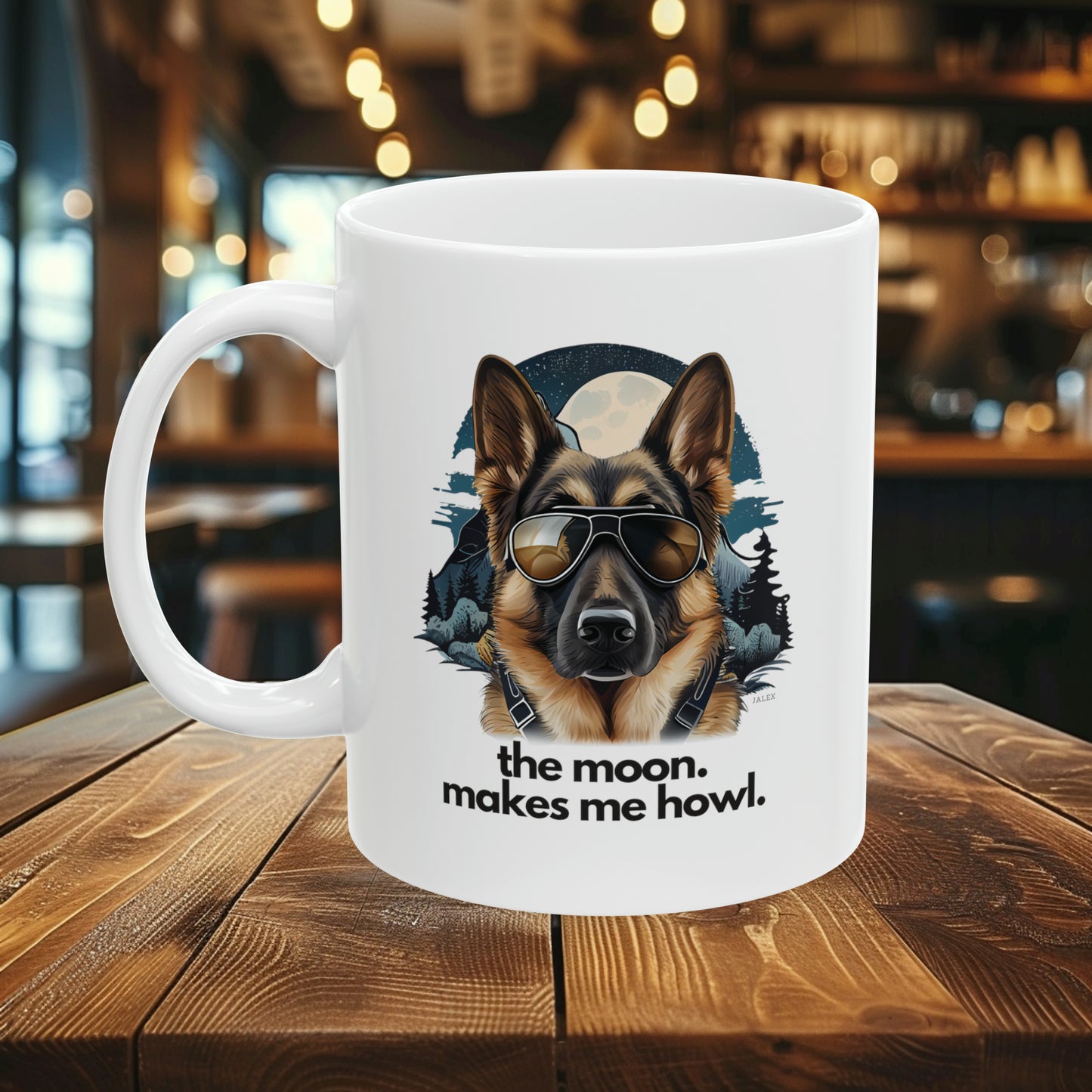 German Shepherd "the moon. makes me howl." | Ceramic Mug 11oz