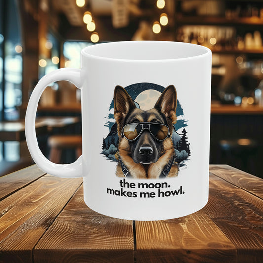 German Shepherd "the moon. makes me howl." | Ceramic Mug 11oz