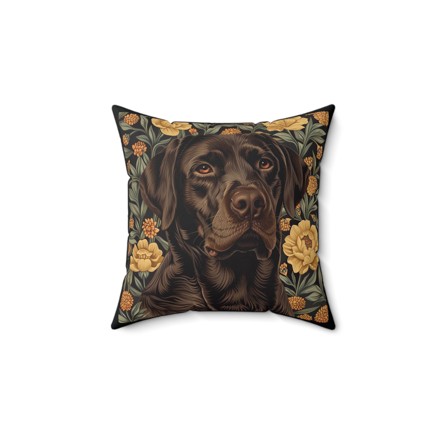 Chocolate Labrador William Morris Style Gift Dog Lover Spun Polyester Square Pillow