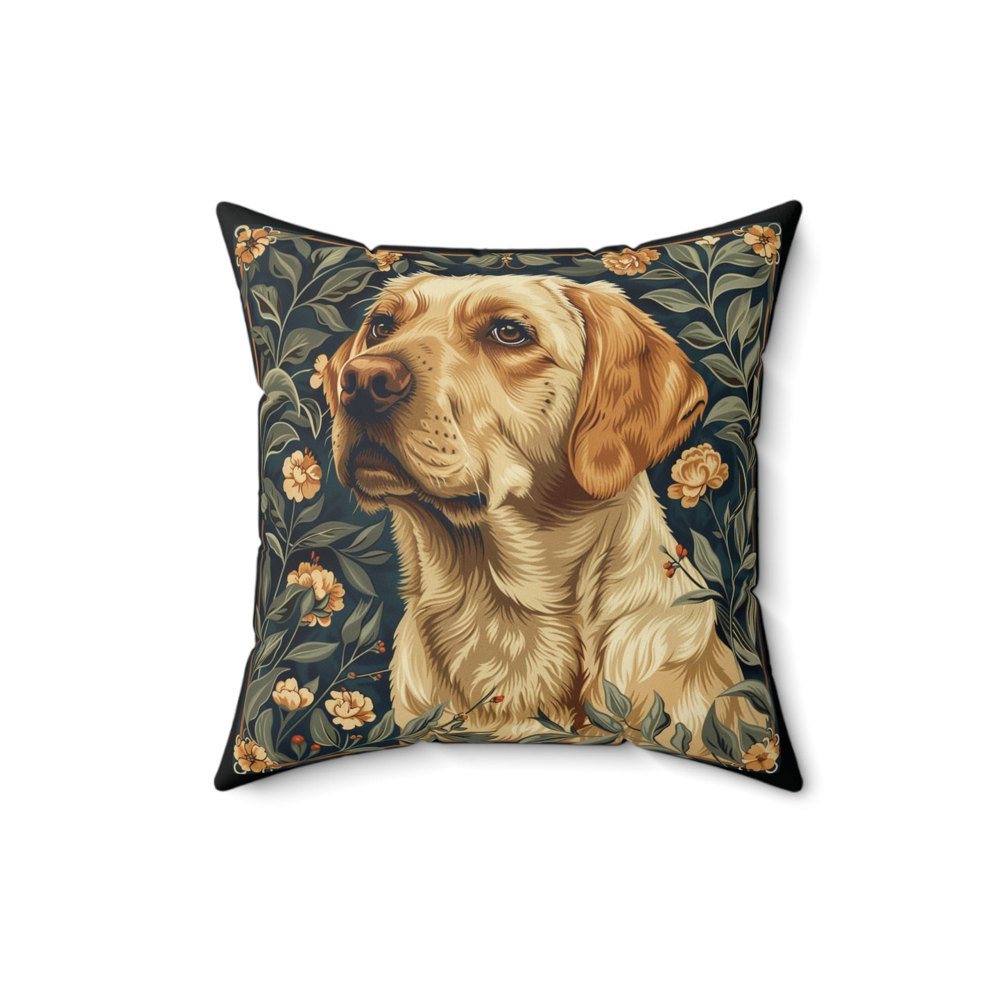 Yellow Labrador William Morris Style Gift Dog Lover Spun Polyester Square Pillow