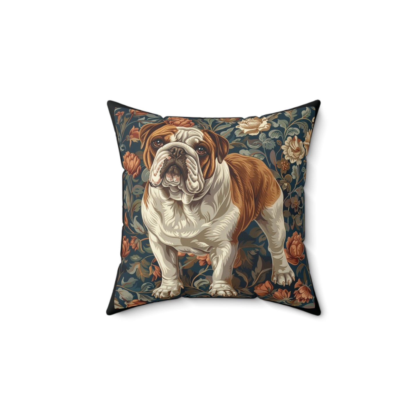 English Bulldog William Morris Style Gift Dog Lover Spun Polyester Square Pillow