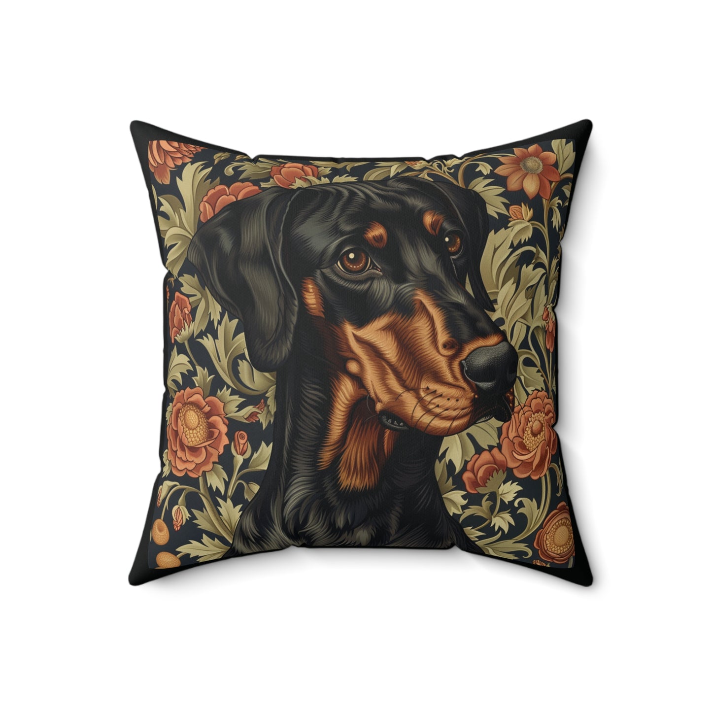 Doberman William Morris Style Gift Dog Lover Spun Polyester Square Pillow