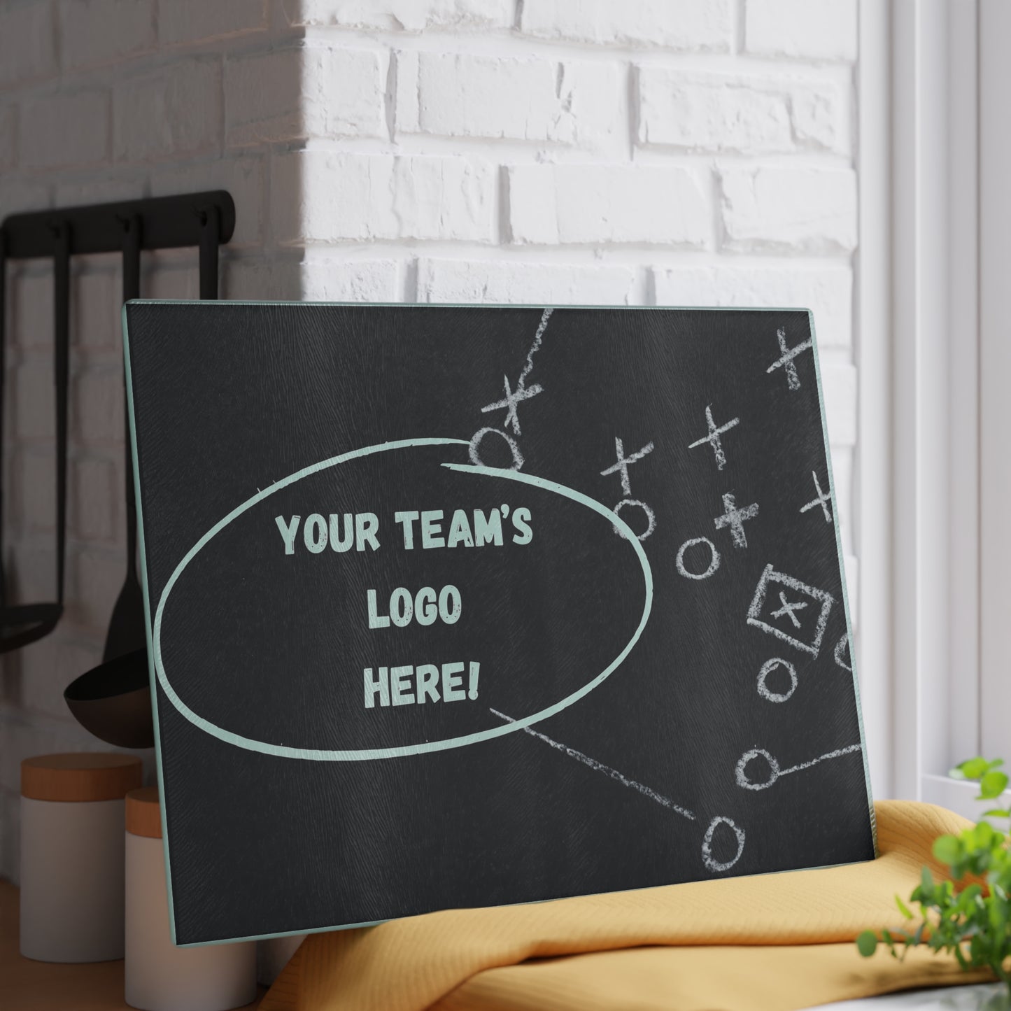 CUSTOM Your Team Logo  Game Time Football Black Chalkboard Plays | Glass Cutting Board