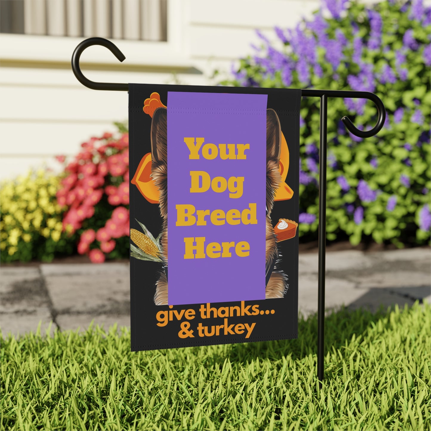 CUSTOM Dog Flag, Garden Flag, Give Thanks & Turkey, House Flag, Banner, Printed Both Sides