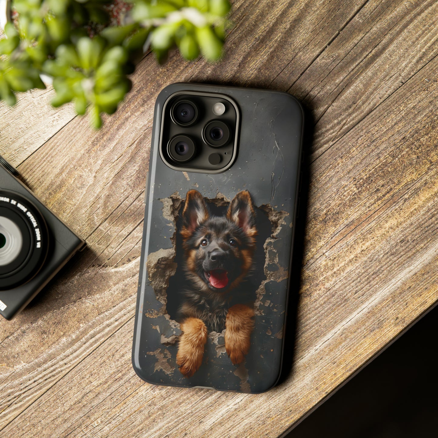 German Shepherd Puppy Breaking Wall | Dark Colors | Tough Phone Cases