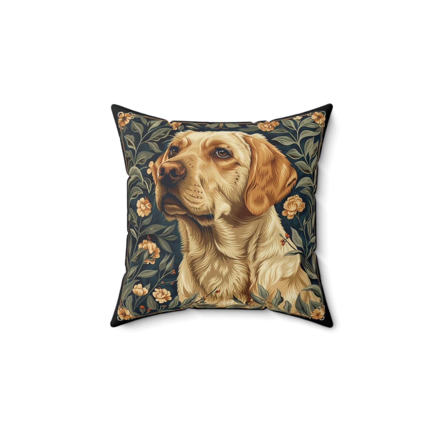 Yellow Labrador William Morris Style Gift Dog Lover Spun Polyester Square Pillow