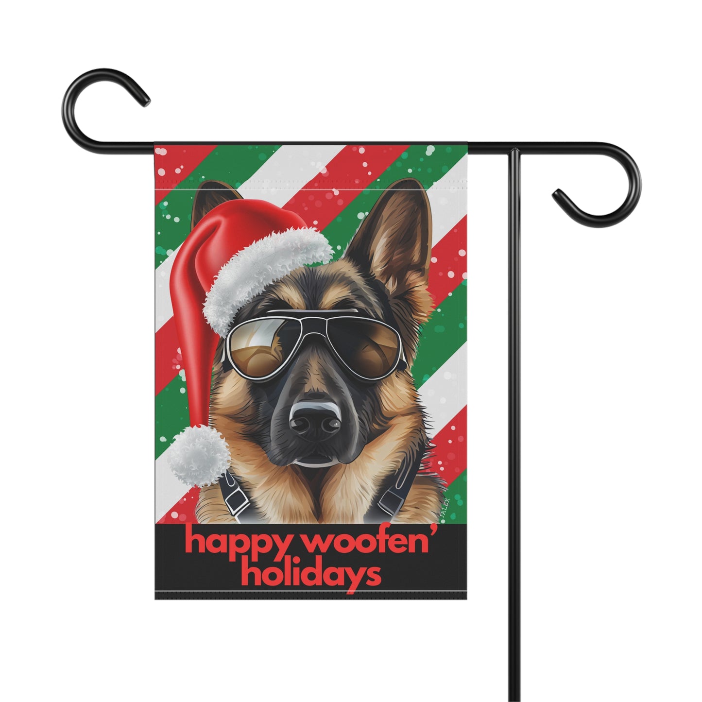 German Shepherd Flag, Garden Flag, Happy Woofen' Holidays, House Flag, Banner, Printed Both Sides