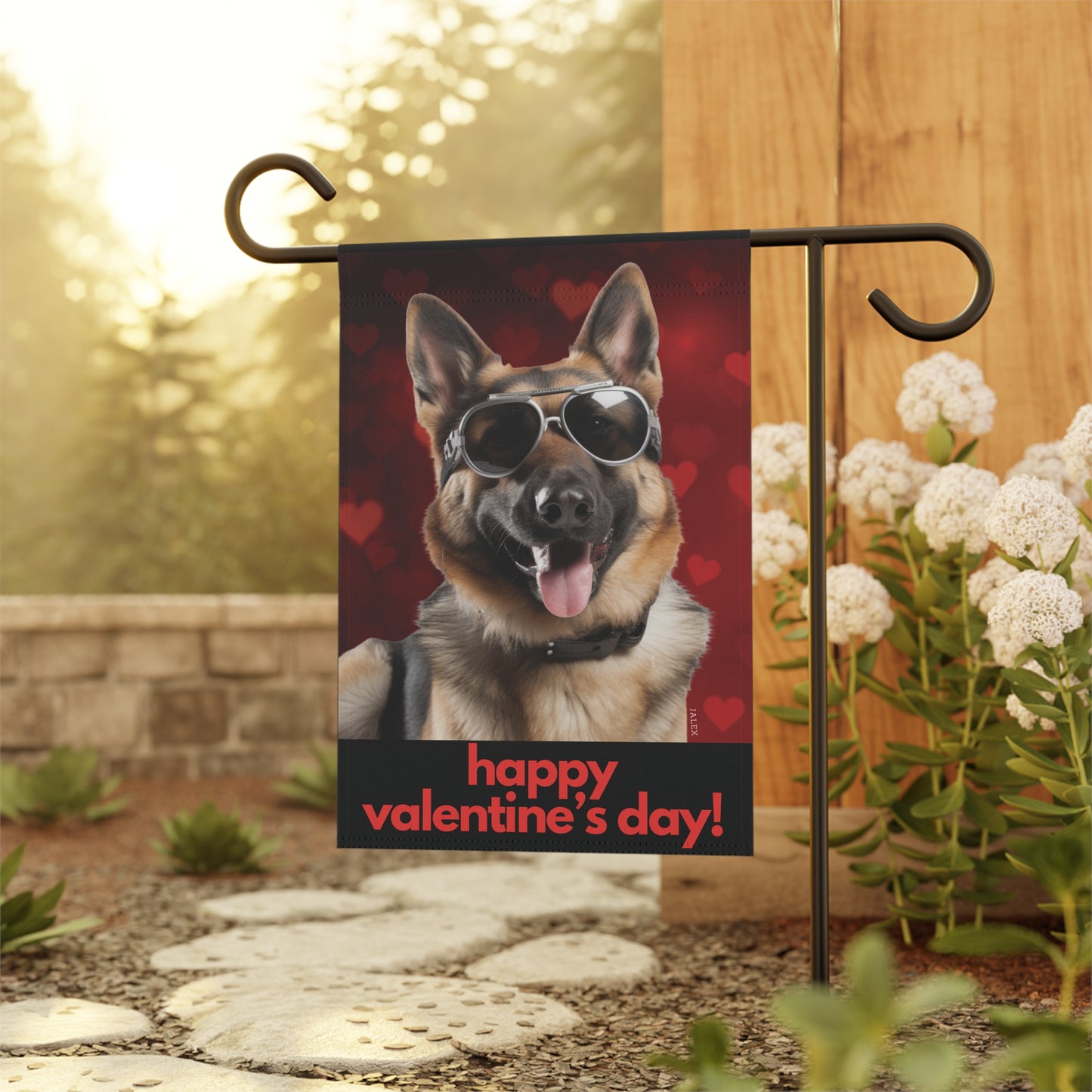 German Shepherd Flag, Garden Flag, Happy Valentine's Day, House Flag, Banner, Printed Both Sides