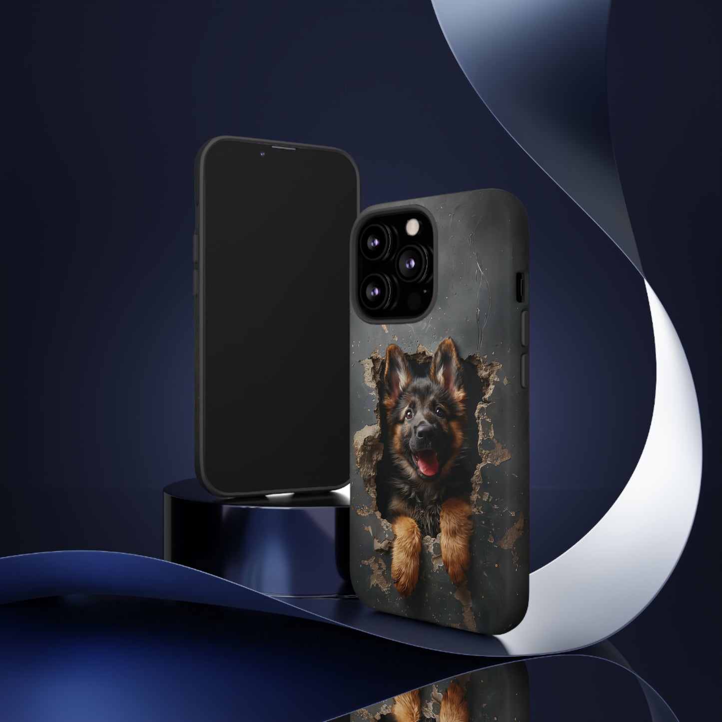 German Shepherd Puppy Breaking Wall | Dark Colors | Tough Phone Cases