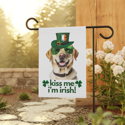 Yellow Labrador Flag, Garden Flag, Kiss Me I'm Irish!, House Flag, Banner, Printed Both Sides, Gift, Dog Lover, St. Patrick's Day