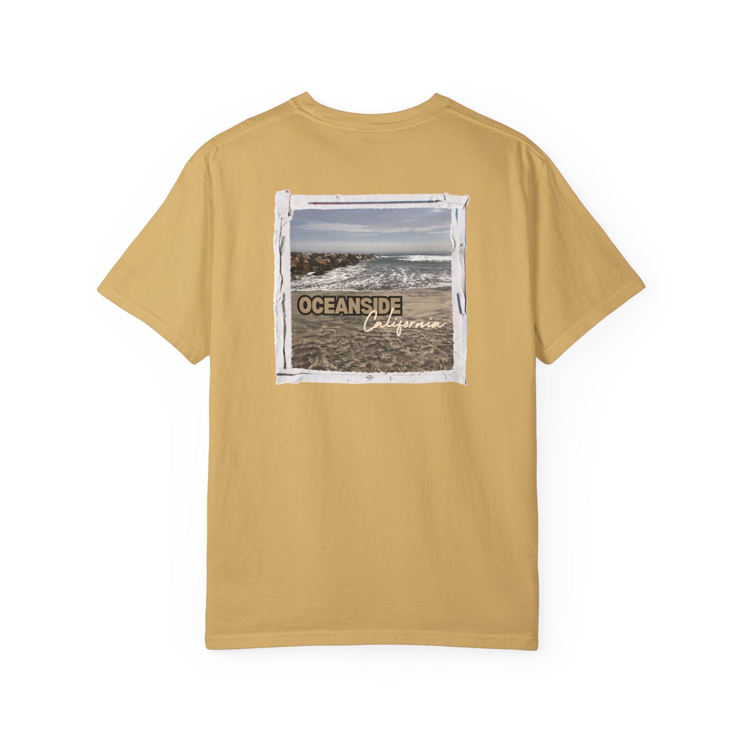 Oceanside CA Beach Ocean Waves Actual Photo on Back Longitude Latitude Coordinates on Front | Comfort Colors | Unisex Garment-Dyed T-shirt