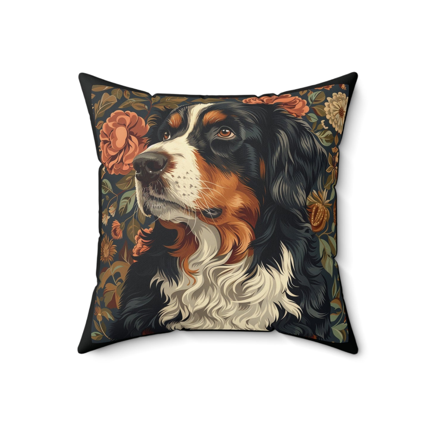 Bernese Mountain Dog William Morris Style Gift Dog Lover Spun Polyester Square Pillow