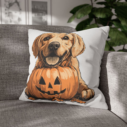 Cute Labrador with Pumpkin | Spun Polyester Square Pillowcase