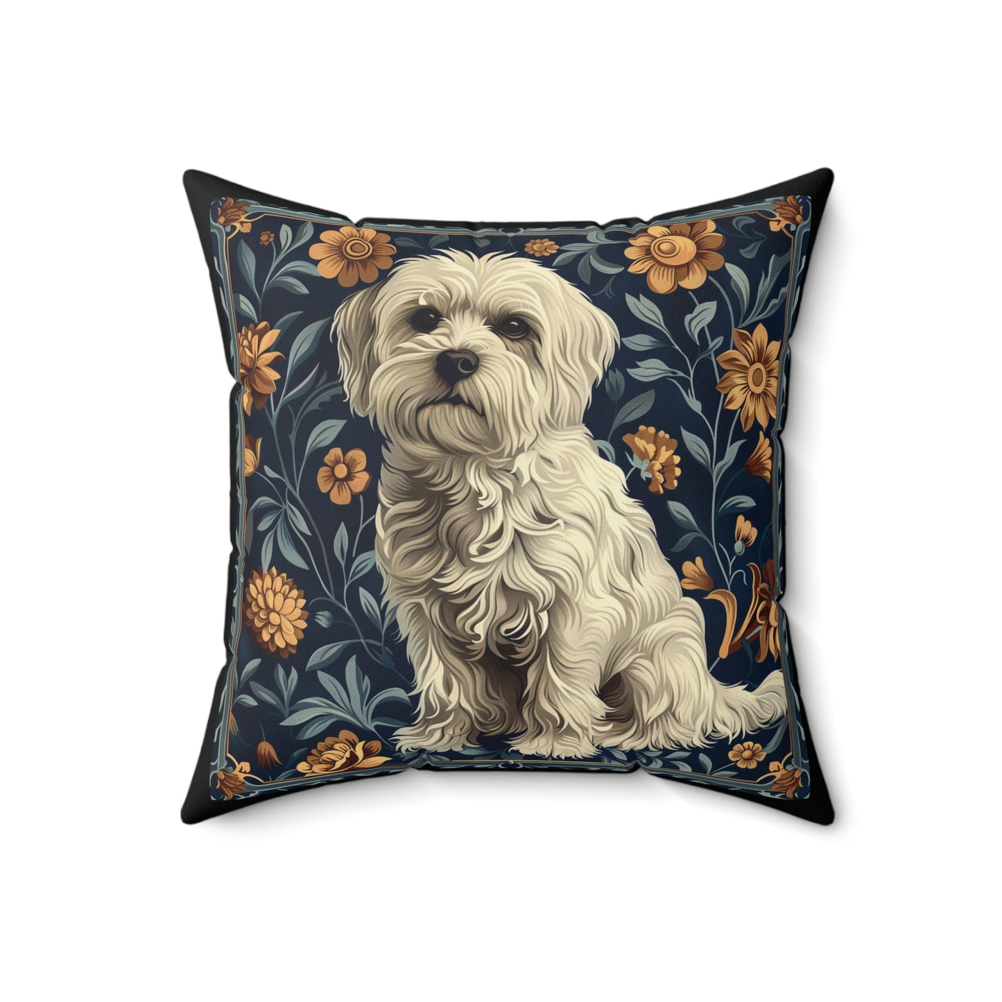 Maltese William Morris Style Gift Dog Lover Spun Polyester Square Pillow