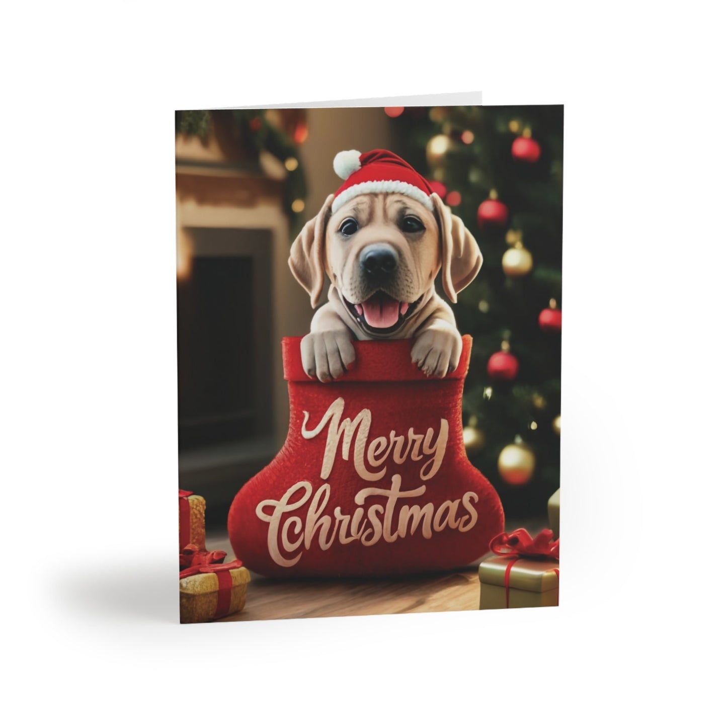 Labrador Retriever Cute Puppy in Stocking "Merry Christmas" | Greeting cards (8, 16, and 24 pcs)