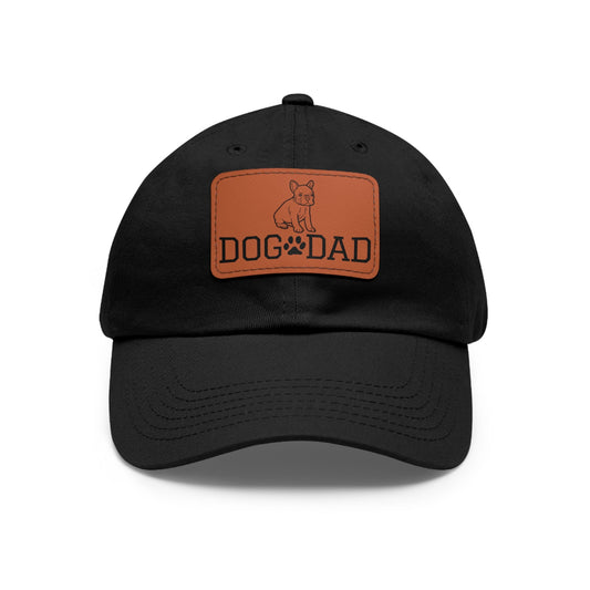 French Bulldog "Dog Dad" with Paw Print | Dad Hat with Leather Patch (Rectangle)