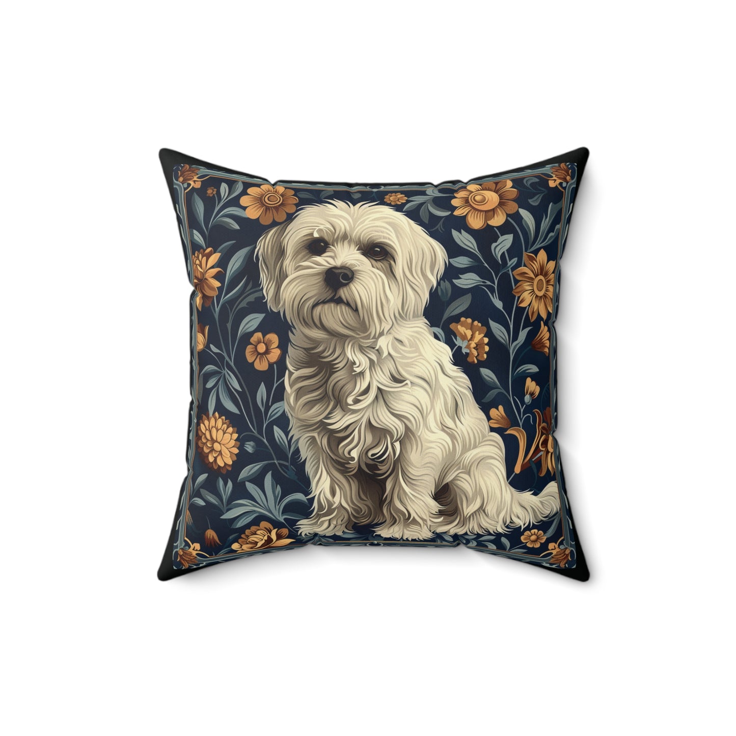 Maltese William Morris Style Gift Dog Lover Spun Polyester Square Pillow