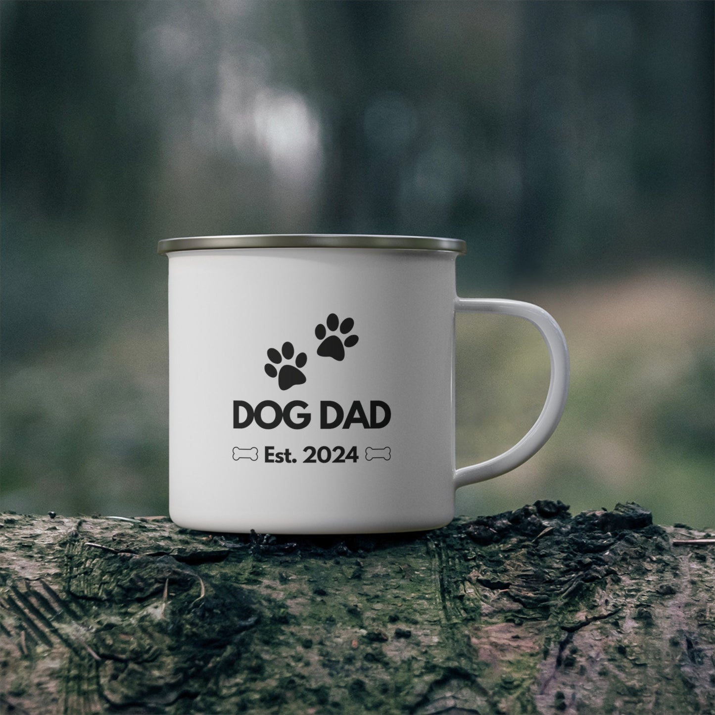 Dog Dad Est 2024 Paw Prints Bones Gift Dog Lover Enamel Camping Mug