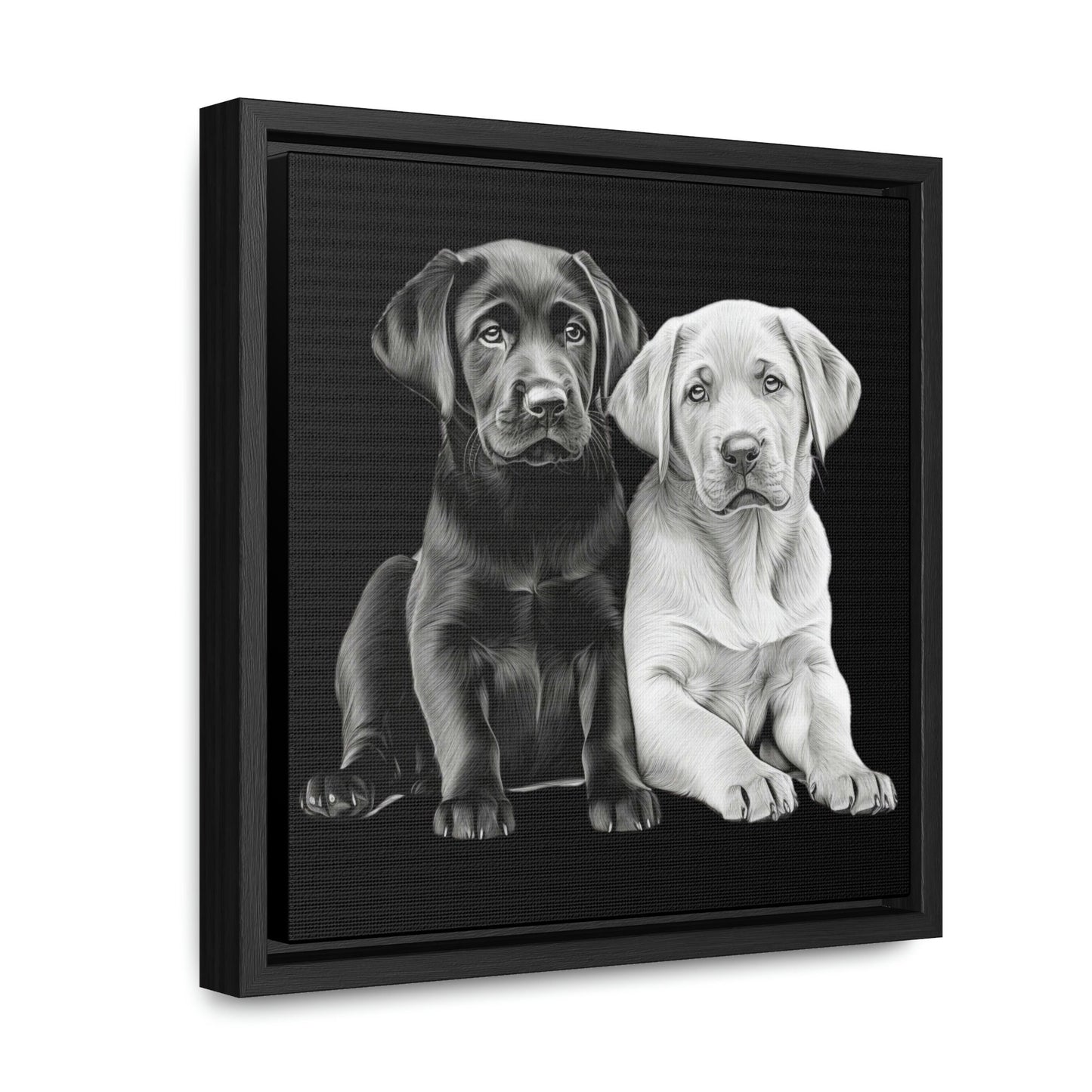 Labradors Black and Yellow Puppies Framed Canvas