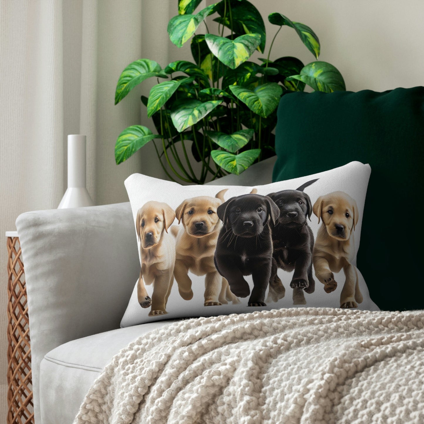 Labrador Puppies Spun Polyester Lumbar Pillow